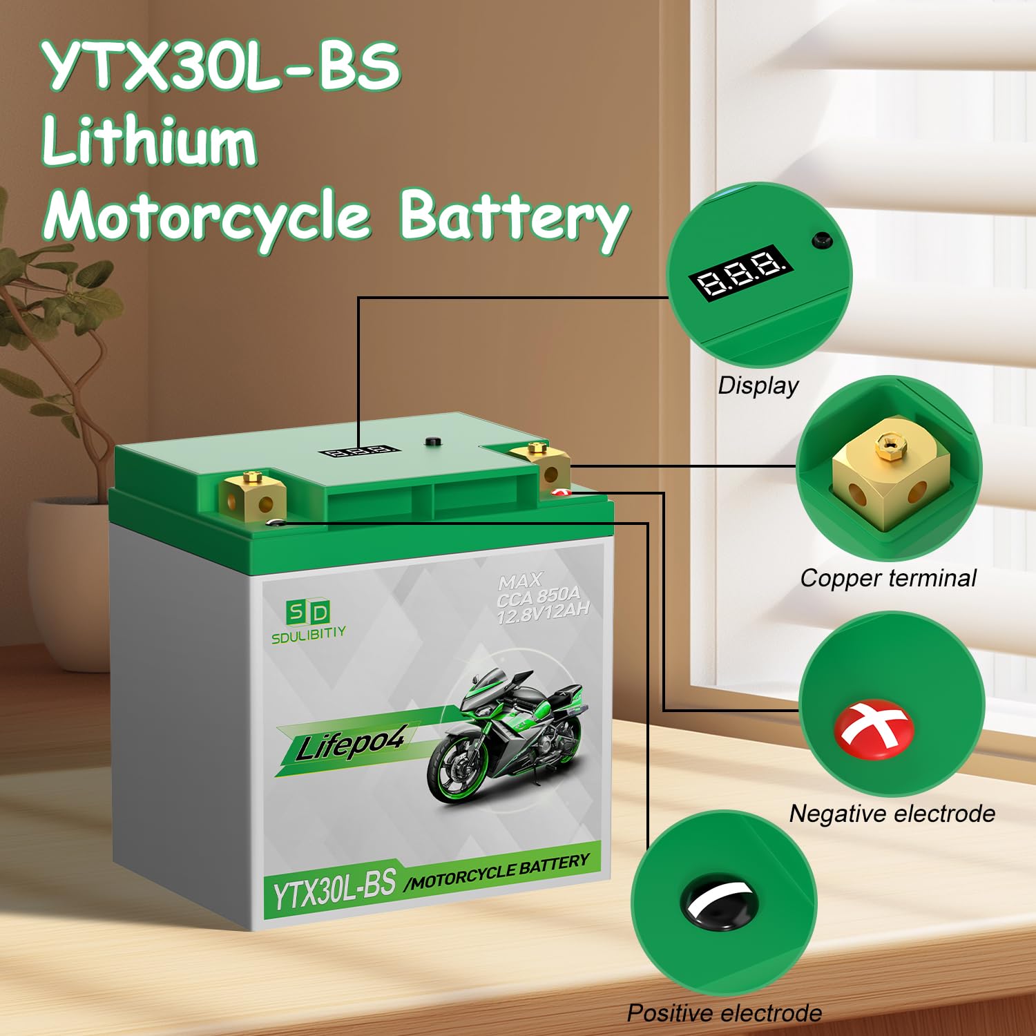 YTX30L-BS Lithium Motorcycle Battery LiFePO4 Engine Start Battery 12.8V 12AH 850 CCA LiFePO4 Engine Start Battery with BMS (Smar