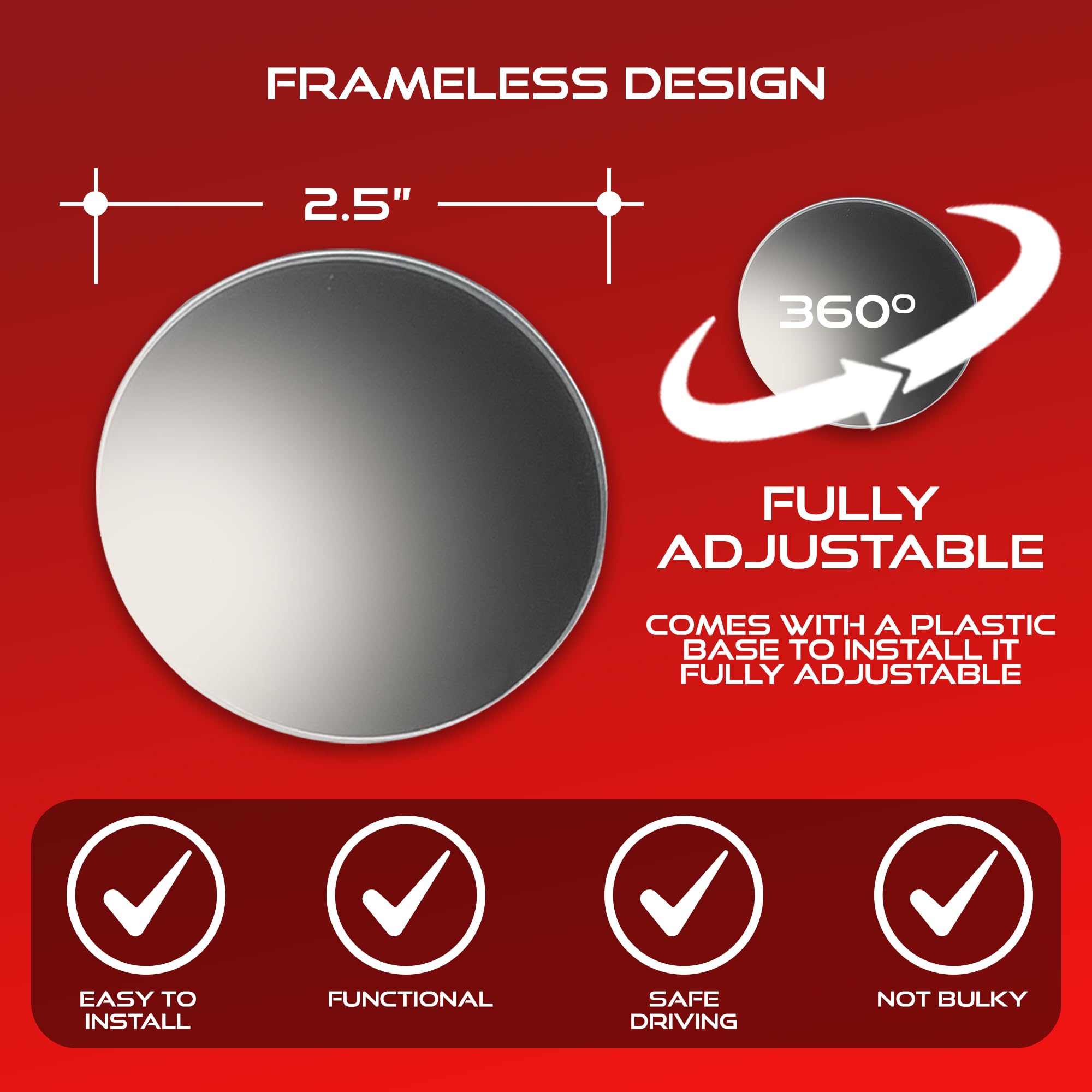 2.5 Unique Convex Blind Spot Side: Rear View - Truck And Car Rearview Mirror - Automotive Exterior Blindspot Accessories For Men & Women - Auto Parts (2Pack)