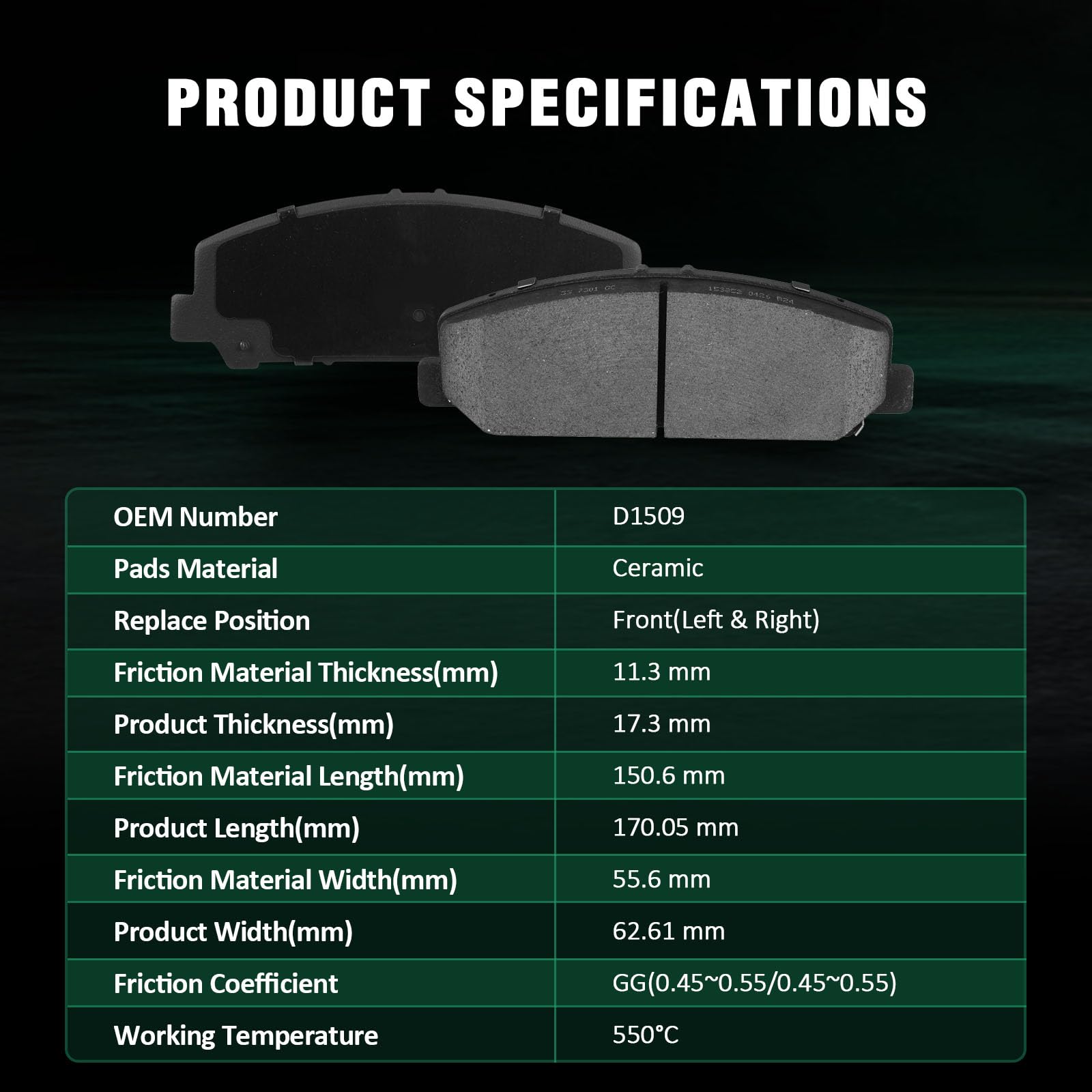 Automuto 4Pcs Front Brake Pads Set D1509 For Infiniti Qx56 2011-2013,For Infiniti Qx80 2014-2019,For Nissan Armada 2012-2015 201