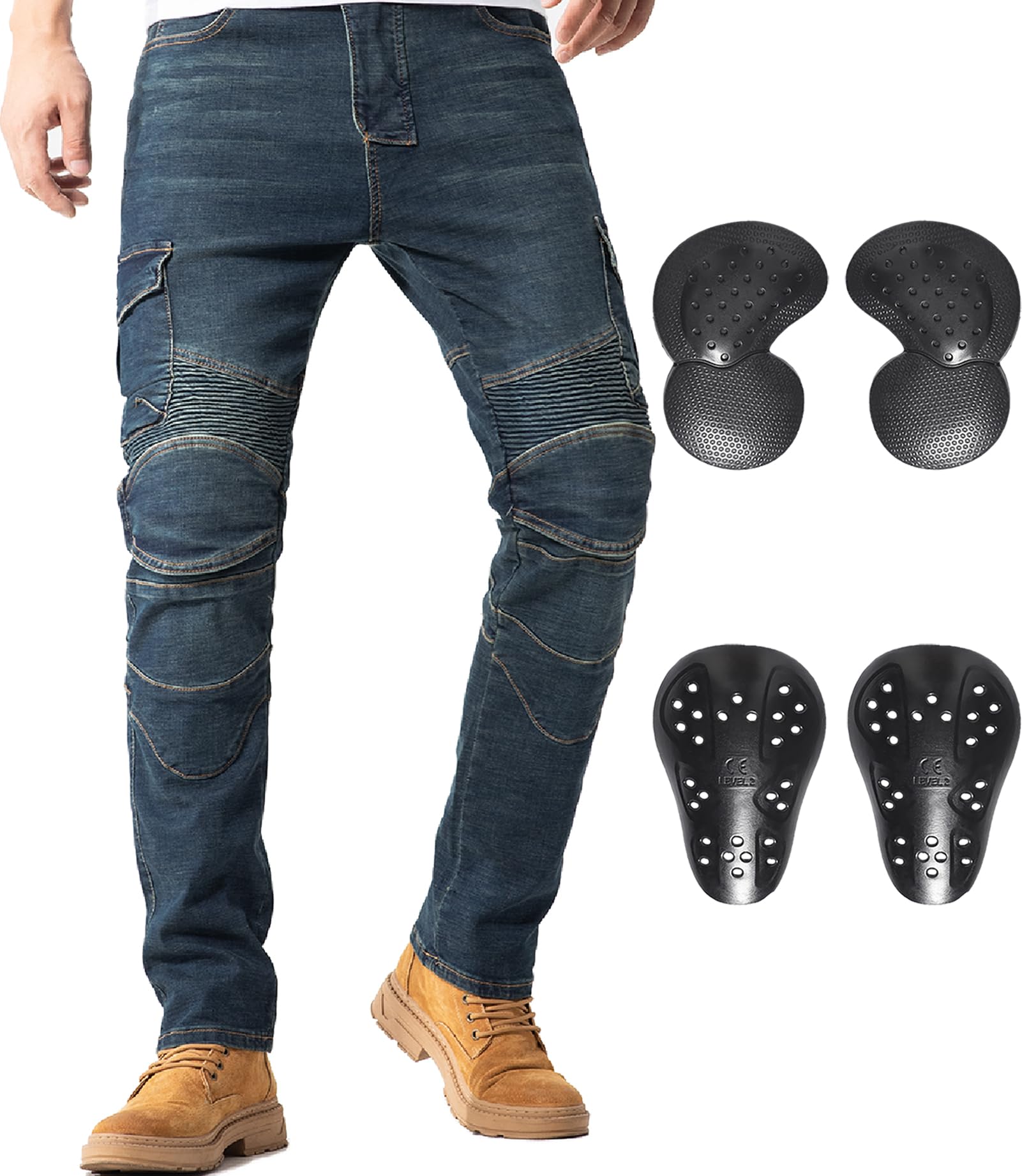 Ctbqitom Motorcycle Pants For Men Motocross Riding Pants Motorbike Riding Denim Jeans With Ce Armor,Blue,36