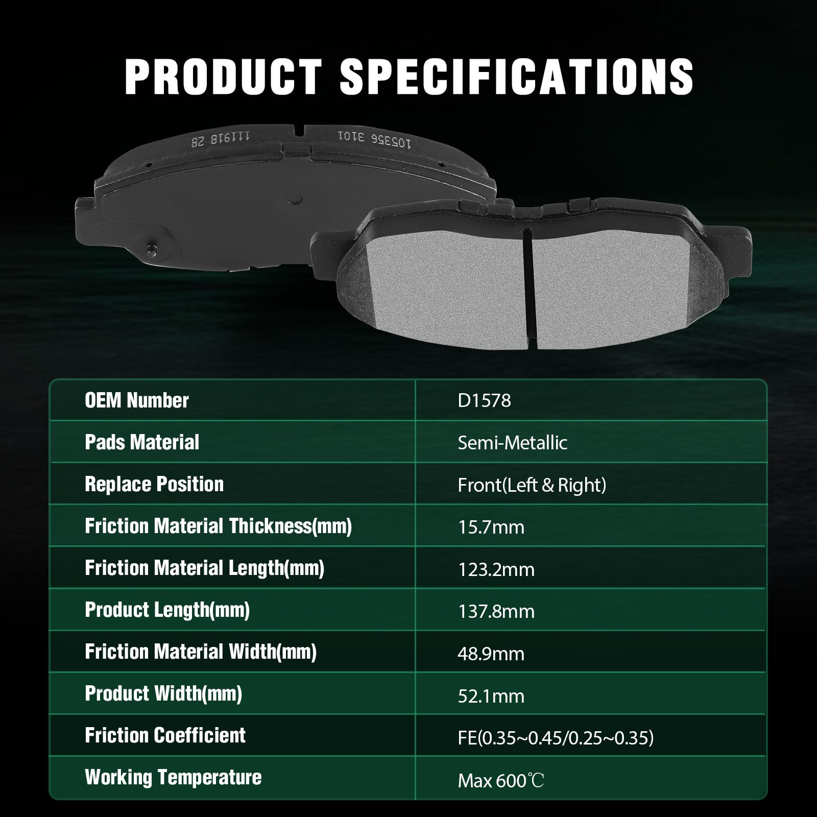 Automuto 4Pcs Front Semi-Metallic Disc Brake Pads Set D1578 For Honda Civic 2012-2015