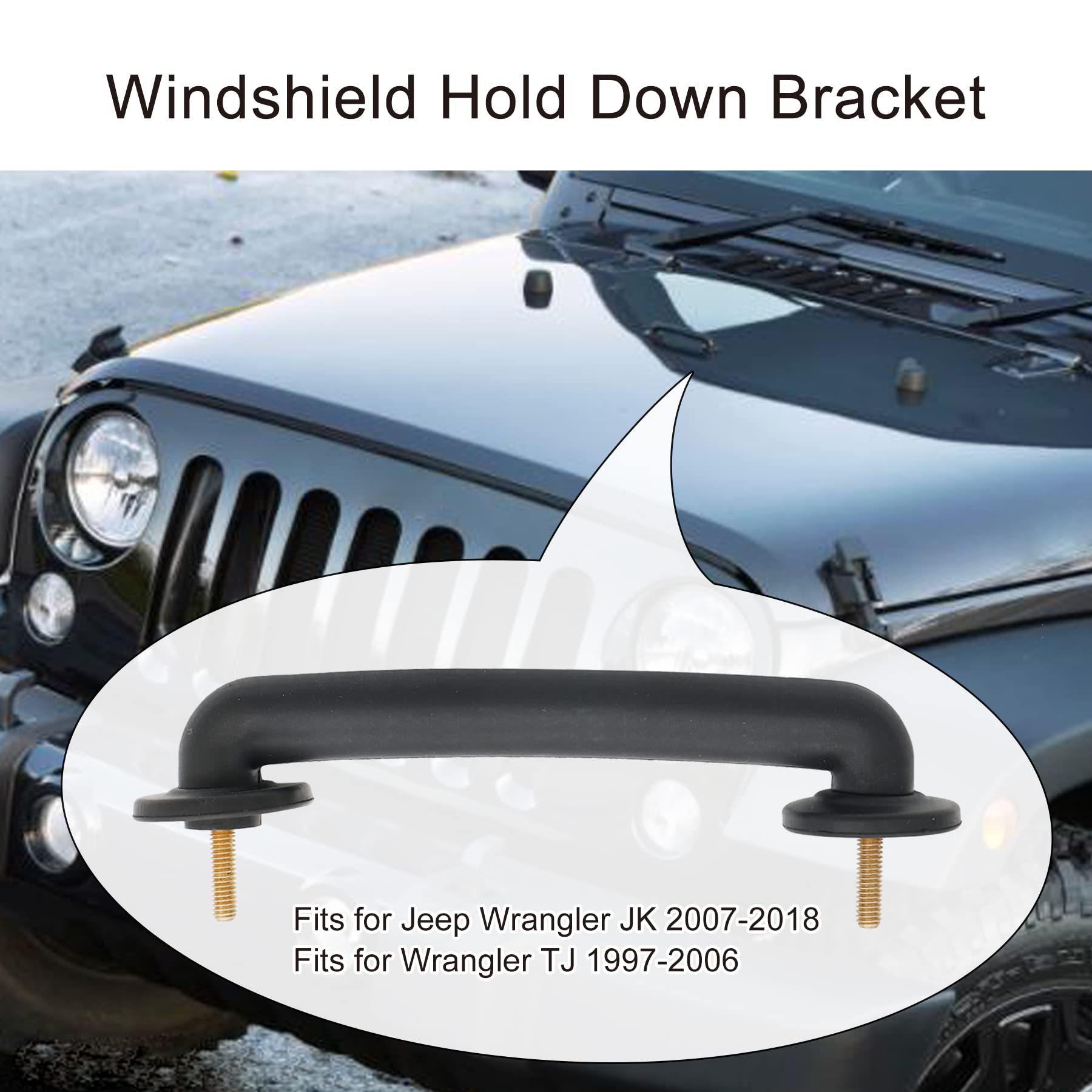 OMNDYEHA Front Windshield Hold Down Bracket, Rubber Bumper Cushion Hood Bump Stop Fits for Jeep Wrangler 1987-2018 Hood Handle R