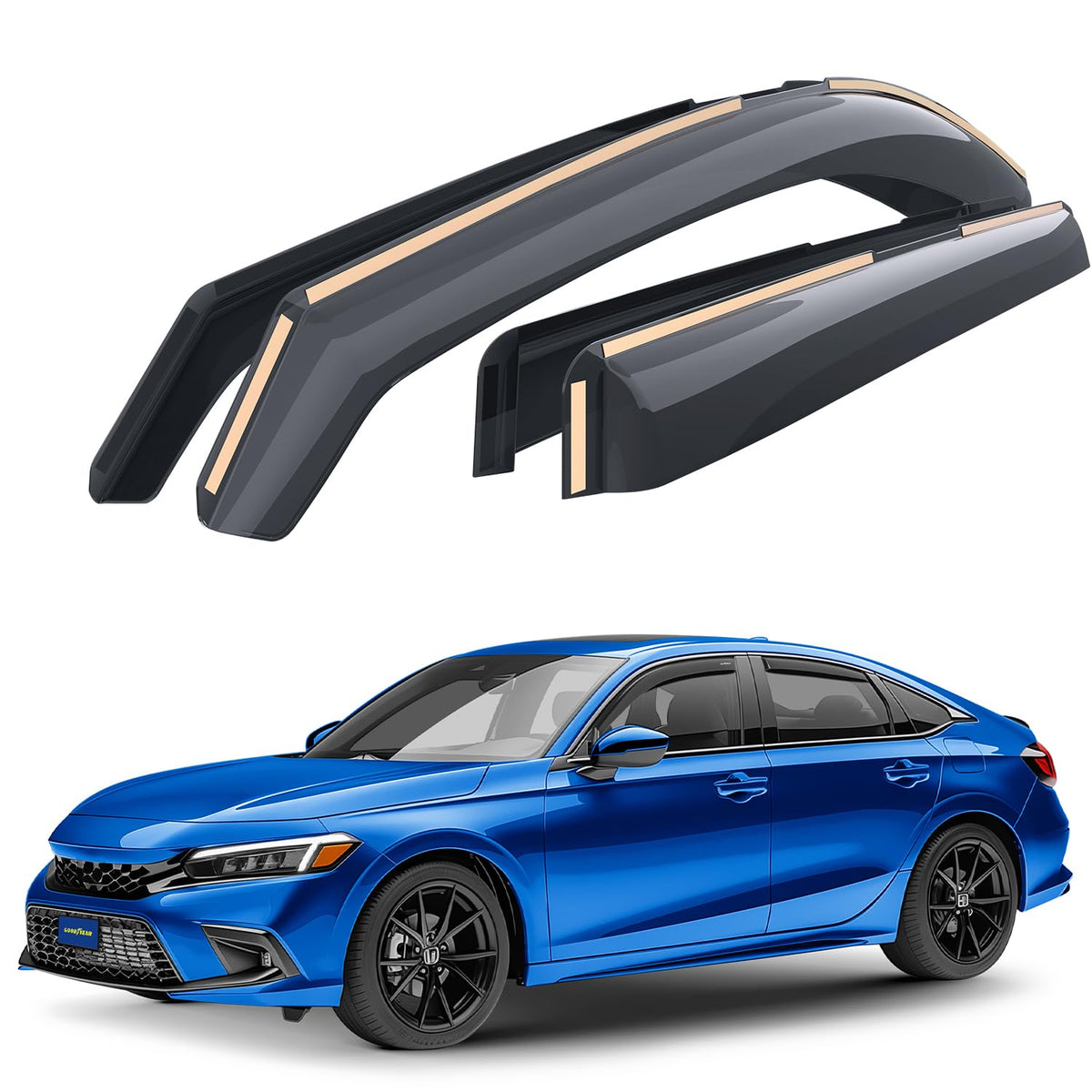 Goodyear Shatterproof In-Channel Window Deflectors For Honda Civic 2022-2025 Sedan, Rain Guards, Window Visors For Cars, Vent De