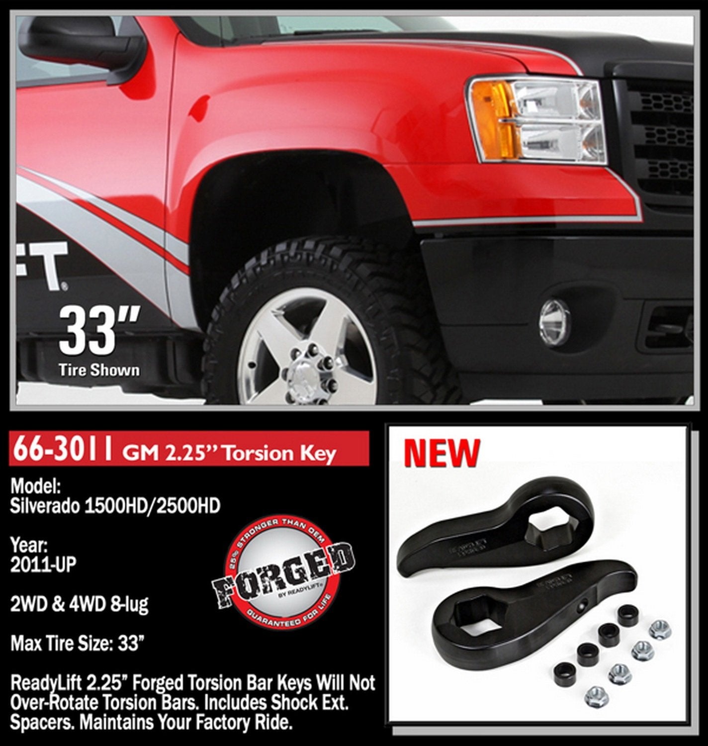 Readylift 66-3011 2.25 Front Leveling Kit W/Forged Torsion Key - Gm 2500/3500 Hd