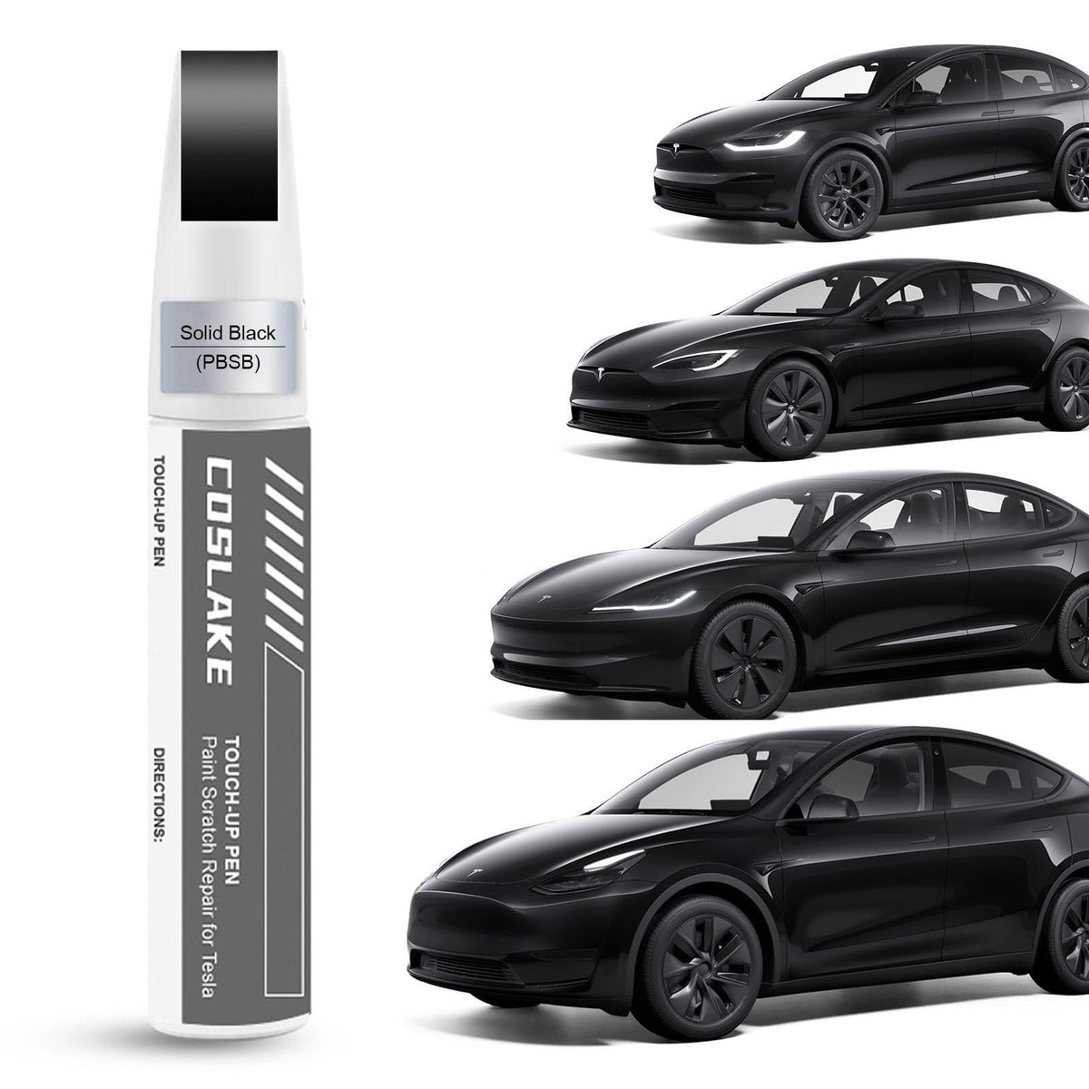 COSLAKE Car Touch Up Paint(Solid Black(PBSB)) for Tesla Model Y/3/S/X, 2 in 1 DIY Car Paint Scratch Repair Kit with Pen Tip & Br