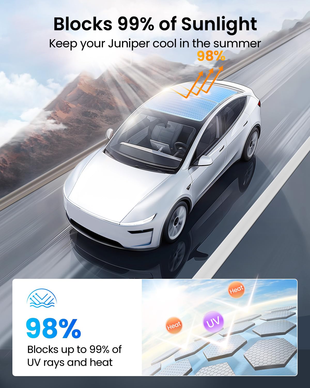 Reevaa 2025 Upgrade Tesla Model Y New (Juniper) Sunshade Roof [No Gaps, No-Sagging] Tesla Y Accessories Heat Insulation Foldable