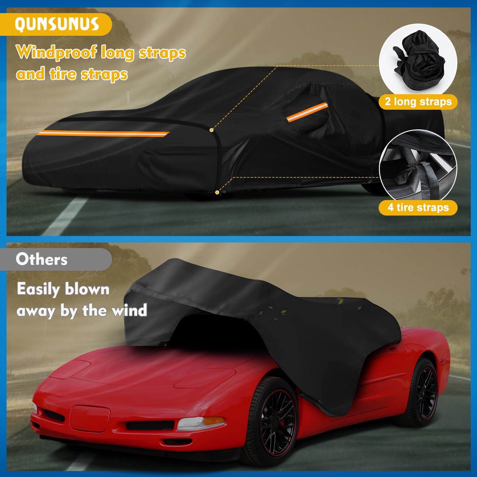 QUNSUNUS 6 Layer Car Cover for C5 Corvette 1996-2004 Waterproof All Weather Windproof for Corvette Car Cover Hail Protection wit