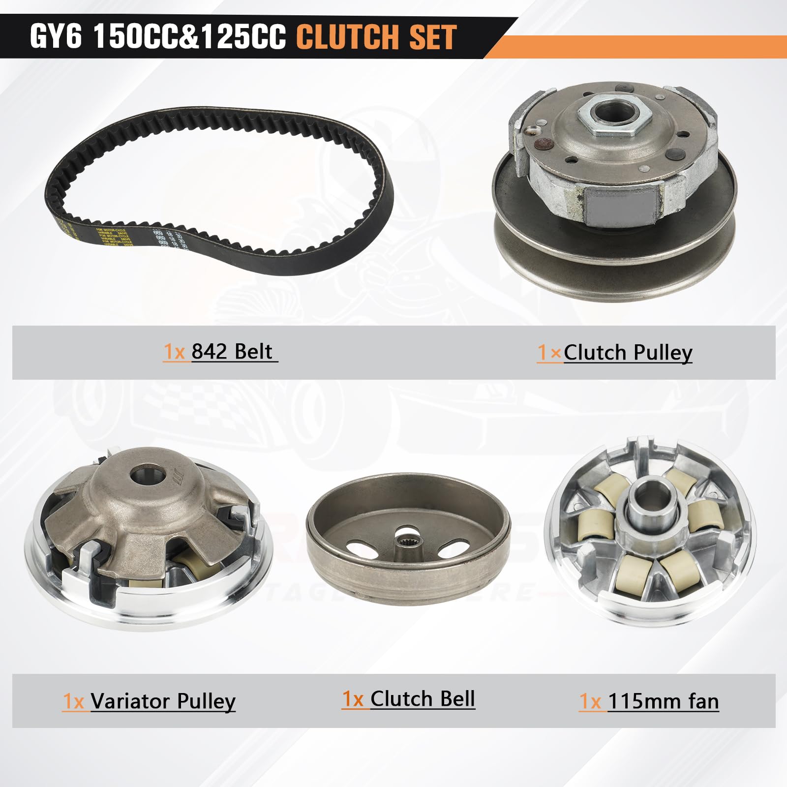 Clutch Set Fit For Gy6 125Cc 150Cc 4-Stroke Engine Scooter Atv Taotao Roketa Sunl Include Clutch Assembly Variator Assembly With 842 Belt