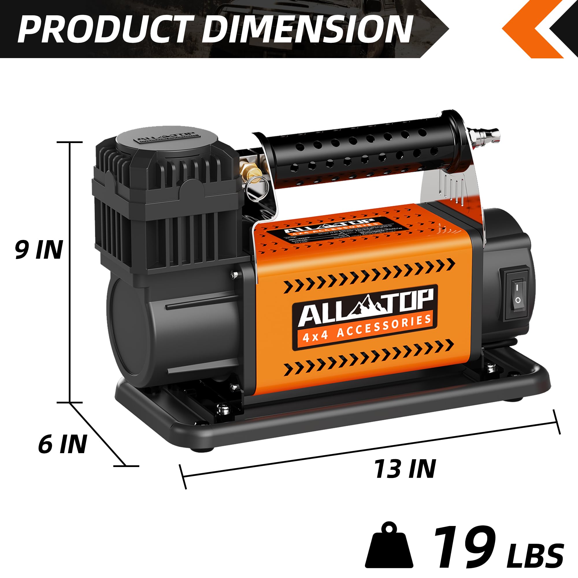 All-Top Air Compressor Kit, 12V Portable Inflator 7.06Cfm, Offroad Air Compressor For Truck ,Air Pump For Car Heavy Duty, Max 15