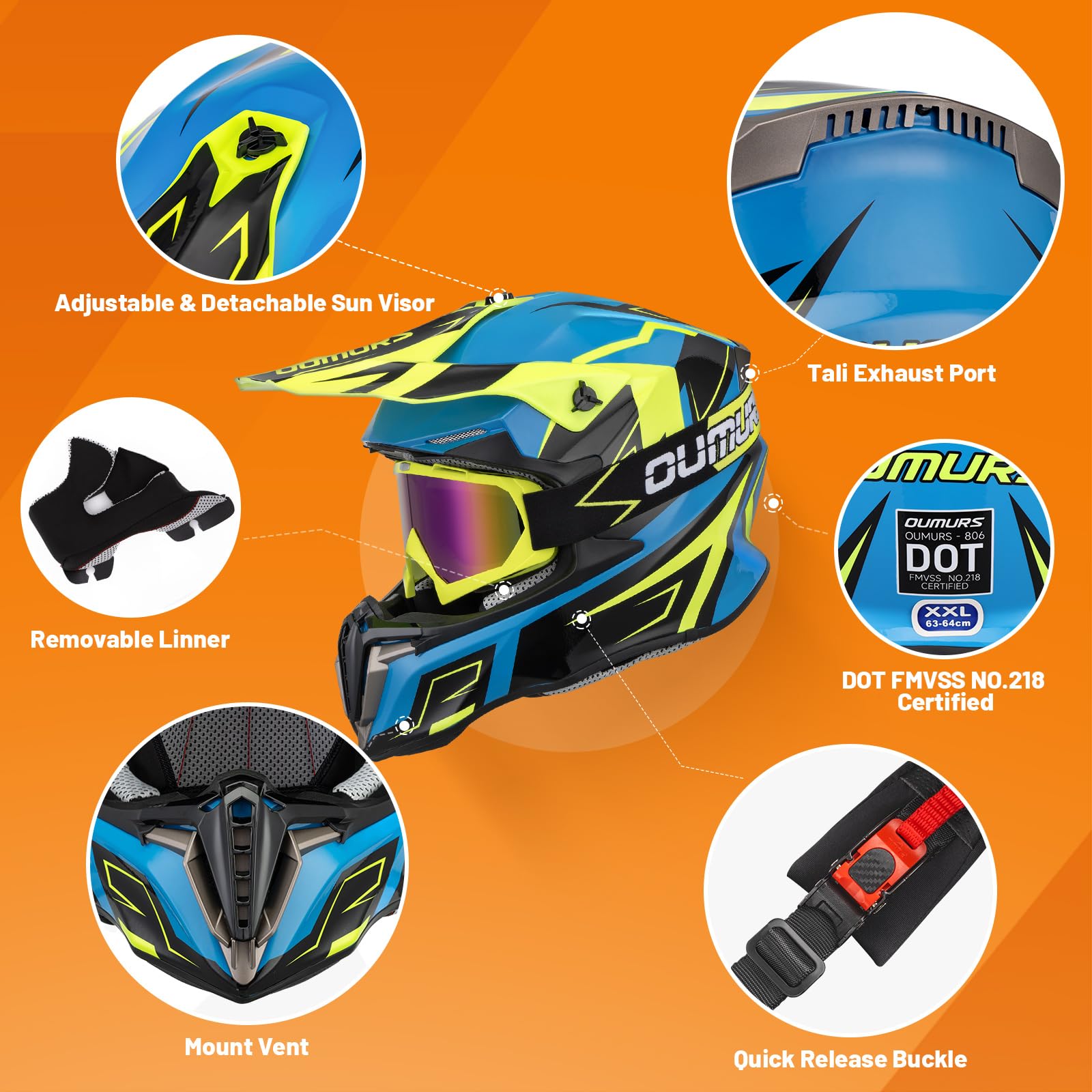 Oumurs Adult Atv Dirt Bike Helmet With Gloves & Mask Motorcycle Adult Helmet Off-Road Motocross Downhill Moped Mx For Unisex-Adu