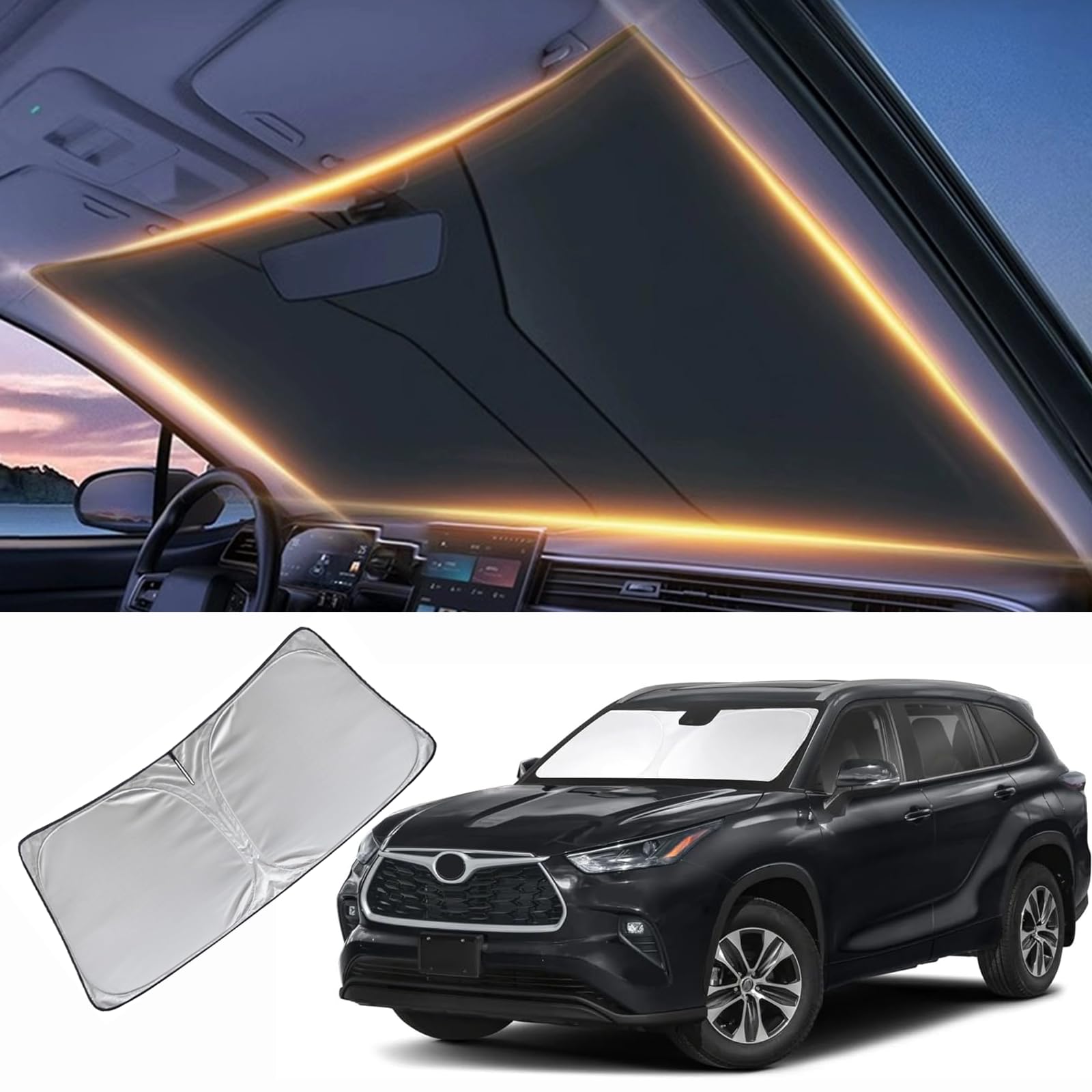 Windshield Sun Shade For Toyota Highlander Front Window Shades Cover For 2014-2025 Highlander Windshield Sun Visor Protector Car