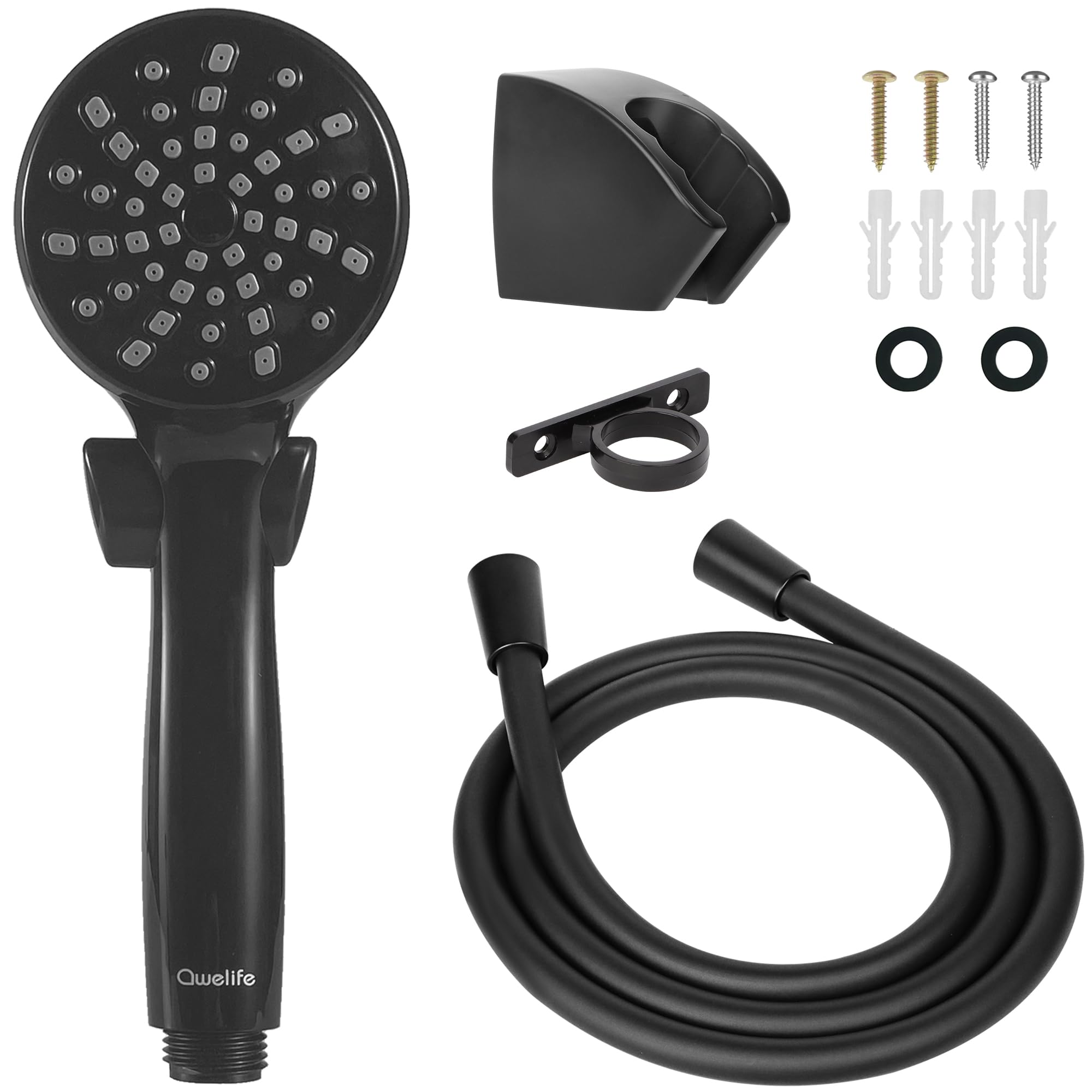 Rv Shower Head With Hose And On Off Switch (Trickle), Water Saving High Pressure Shower Head With Hose Guide Ring, Shower Holder For Rv, Camper, Van, Travel Trailer, Motorhome, Boat, Black