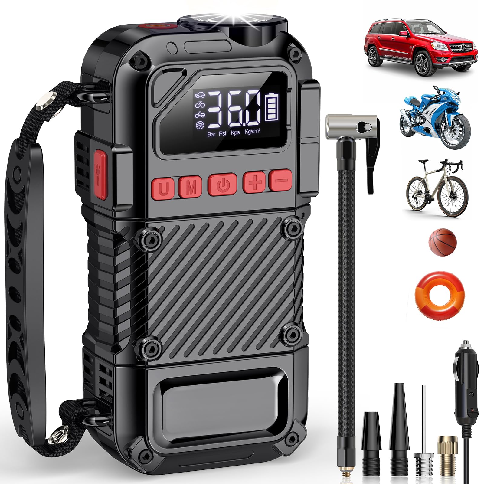Tire Inflator Portable Air Compressor - 20000Mah Portable Air Pump, 150 Psi Tire Pump With Led Light, Lcd Screen, Portable Tire