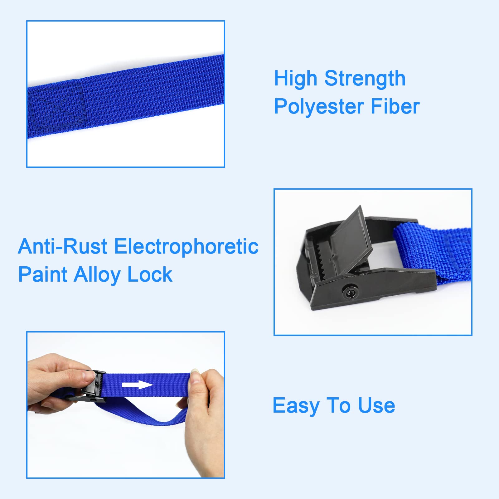 Rio Direct 4Pcs Tie Down Straps, Heavy Duty Lashing Straps Adjustable Cam Buckle Tie-Down Straps For Motorcycle, Cargo, Trucks,Trailer,Luggage - 9.8' X 1' Blue