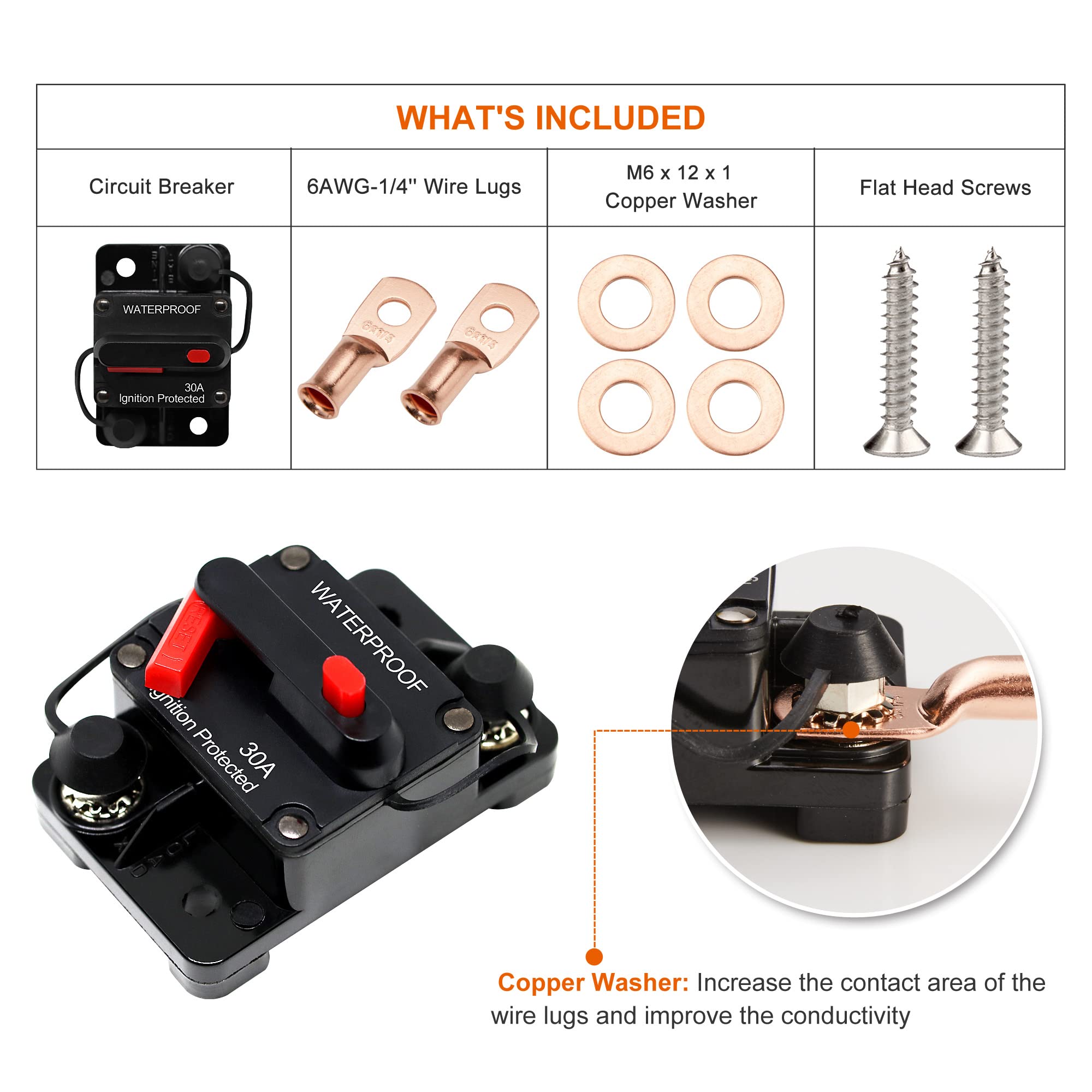 Erayco 50 Amp Circuit Breaker With Manual Reset For Car Marine Trolling Motors Boat Atv Manual Power Protect For Audio System Fu