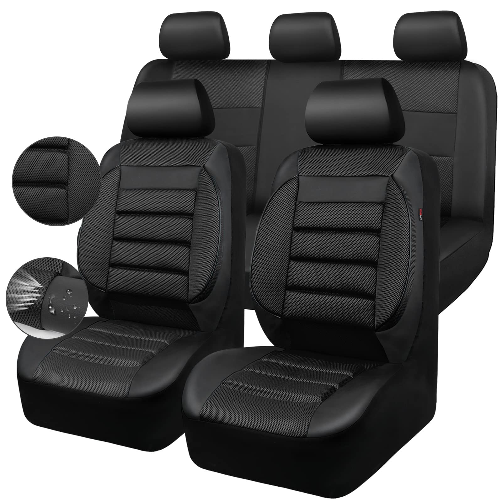Car Pass Breatherable Air Mesh Car Seat Covers Full Set, 3D Foam Back Support Automotive Seat Covers, All Season Car Seat Cover