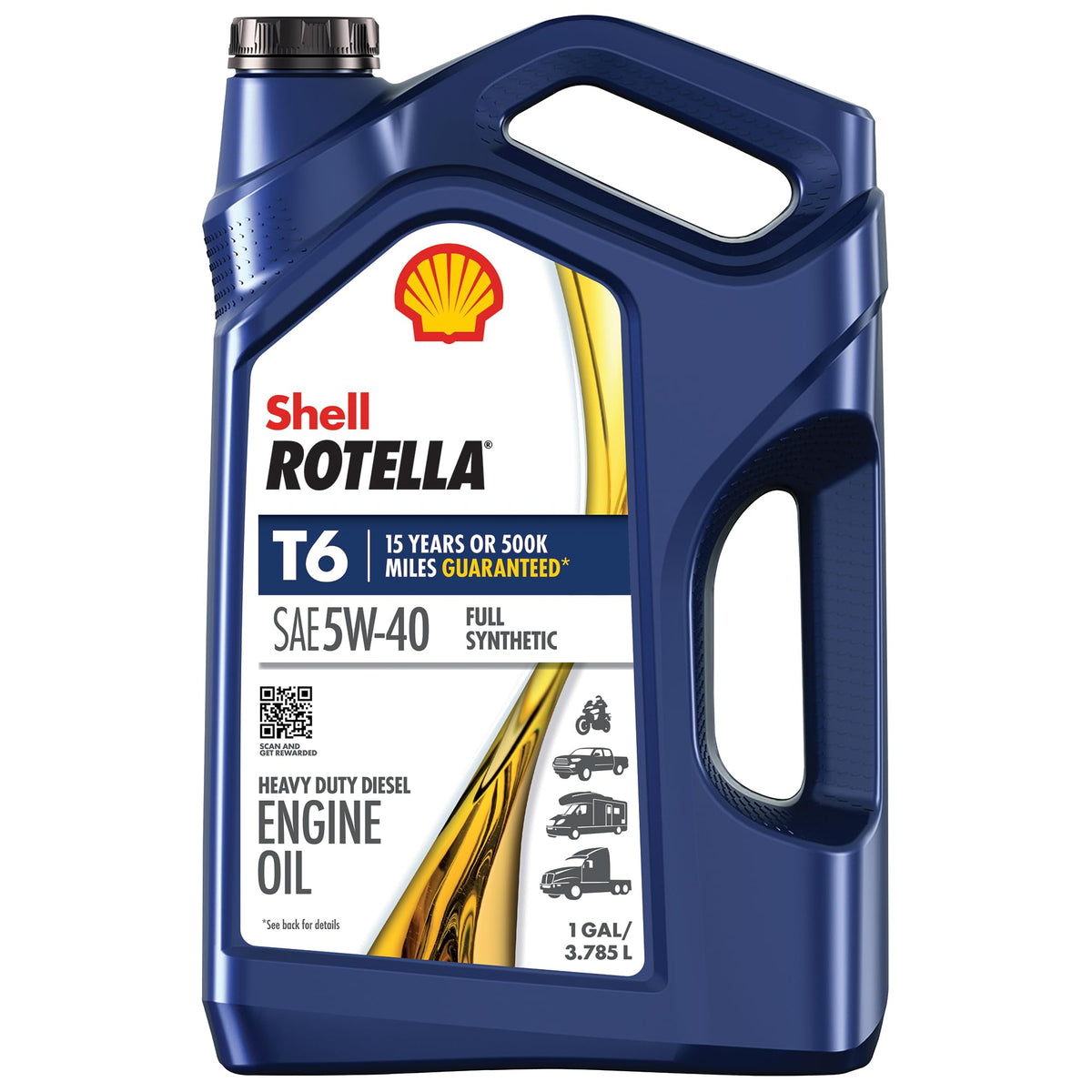 Shell Rotella T6 Full Synthetic 5W-40 Diesel Engine Oil (1-Gallon, Case Of 3)