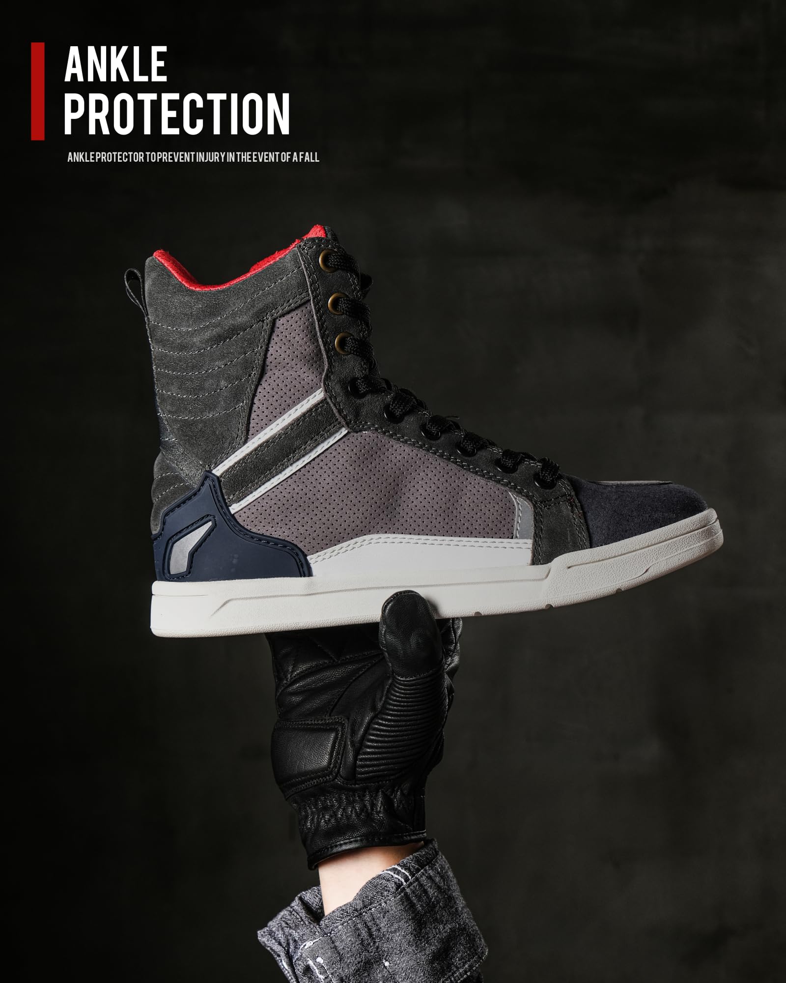 Borleni Motorcycle Boots Street Riding Shoes Anti-Slip Outdoor Trekking Hike Work Shoes For Men, Grey 8