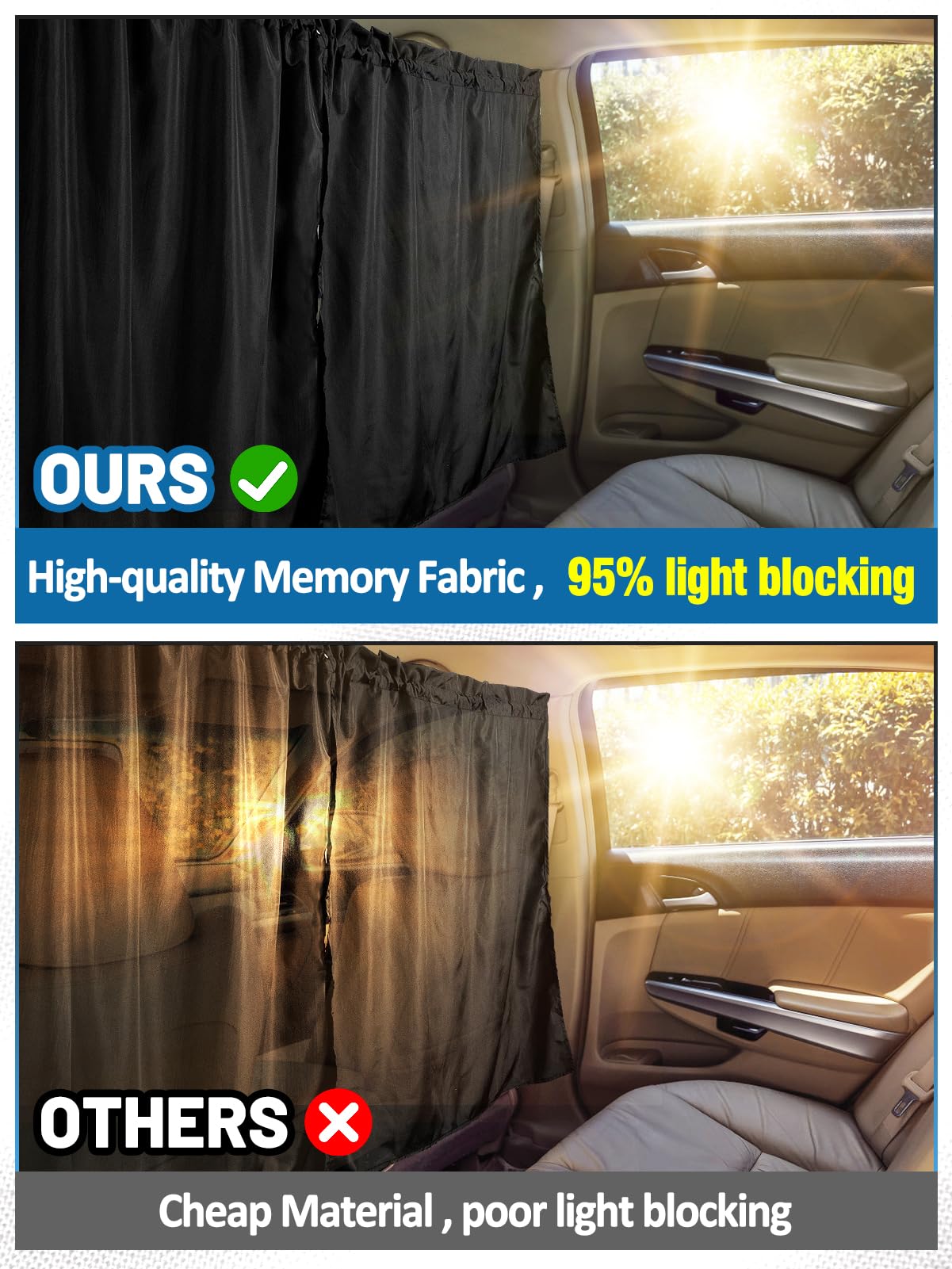 Car Divider Curtain - Wide Car Privacy Blackout Shades With Storage Bag For Baby Nap, Removable Sedan Suv Van Sunshade Covers Screen For Car Camping Sleeping Accessories
