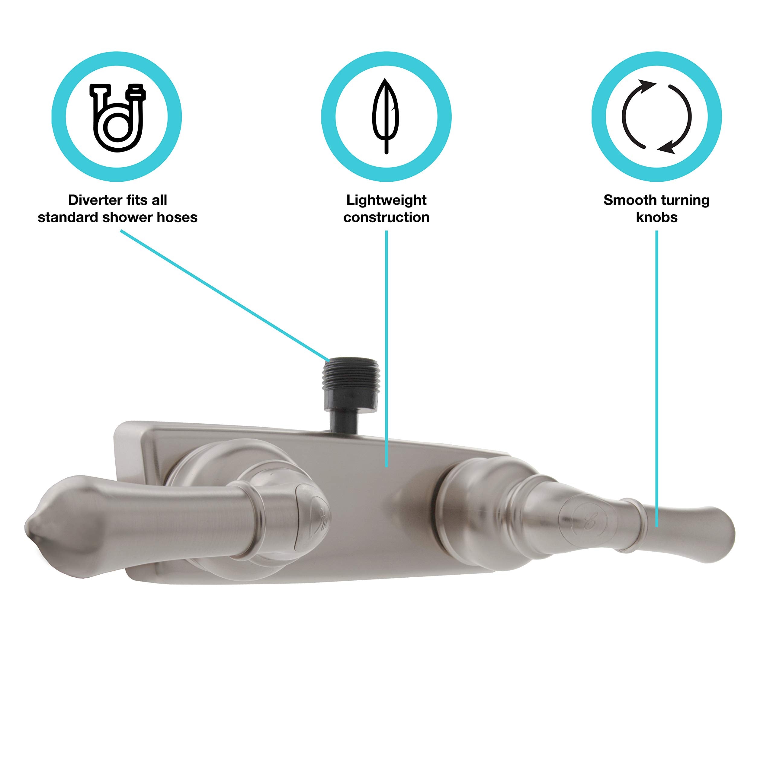 Dura Faucet (DF-SA100C-SN) RV / Motorhome Shower Faucet Valve Diverter - Brushed Satin Nickel Finish- For: Recreational Vehicle, Motor Home, Travel Trailer, Camper, Fifth (5th) Wheel, Towable