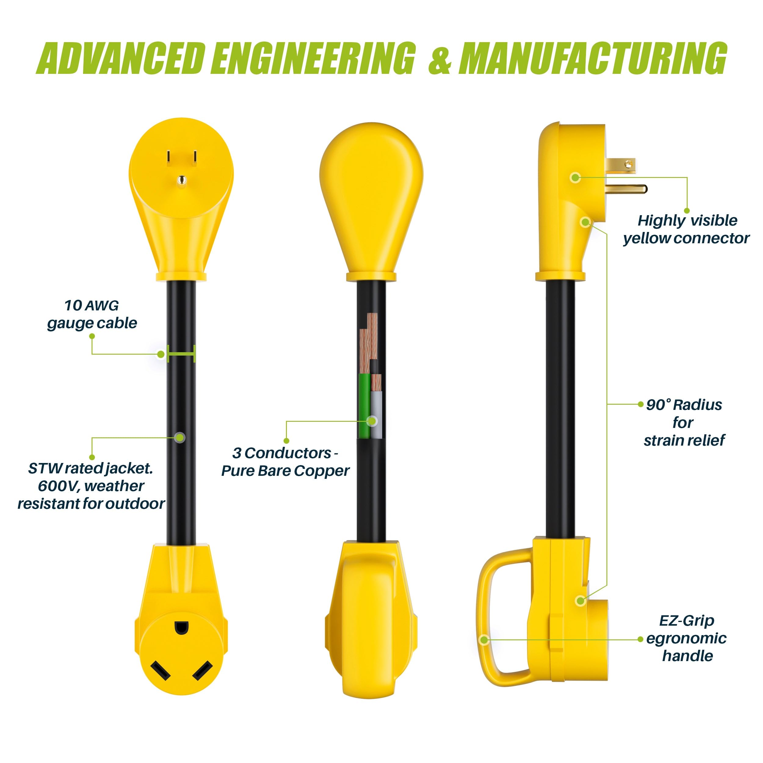 Gearit 30 Amp To 15 Amp 110 Volt Rv Adapter Cord, 30Amp To 15Amp Dogbone For Rv Trailer Camper, Nema 5-15P To Nema Tt-30R, Stw 10 Gauge Heavy Duty Power Electrical Adapter - 12In, 1Ft