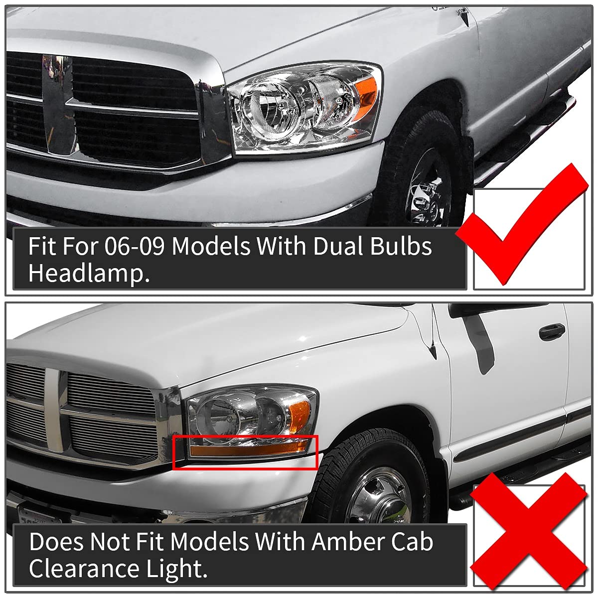 Autosaver88 Headlight Assembly Compatible With 2006-2008 Dodge Ram 1500, 06-09 Dodge Ram 2500 3500 Pickup Replacement Headlamp D