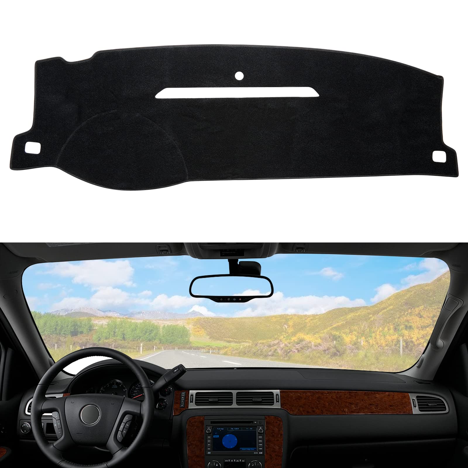 Dashboard Dash Cover Mat Carpet Compatible With 07-14 Chevy Tahoe Suburban Denali Avalanche Gmc Yukon/Xl,07-13 Chevy Silverado Sierra Without Dash Speaker And Only One Glove Box(Airbag Box Can Open)