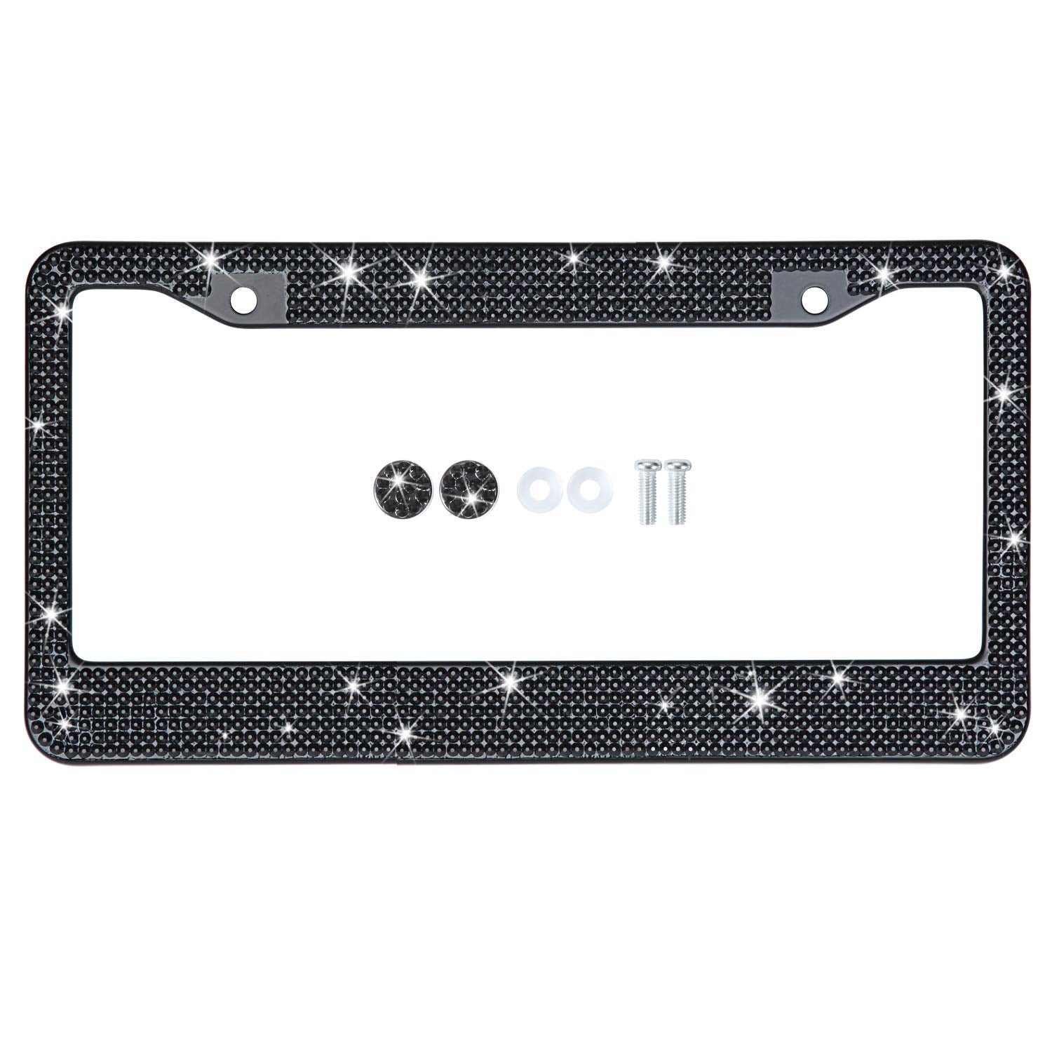 TZARROT Black Rhinestone Bling License Plate Frame, Metal Rust-Proof License Plate Cover Bling Car Accessories for Women Man