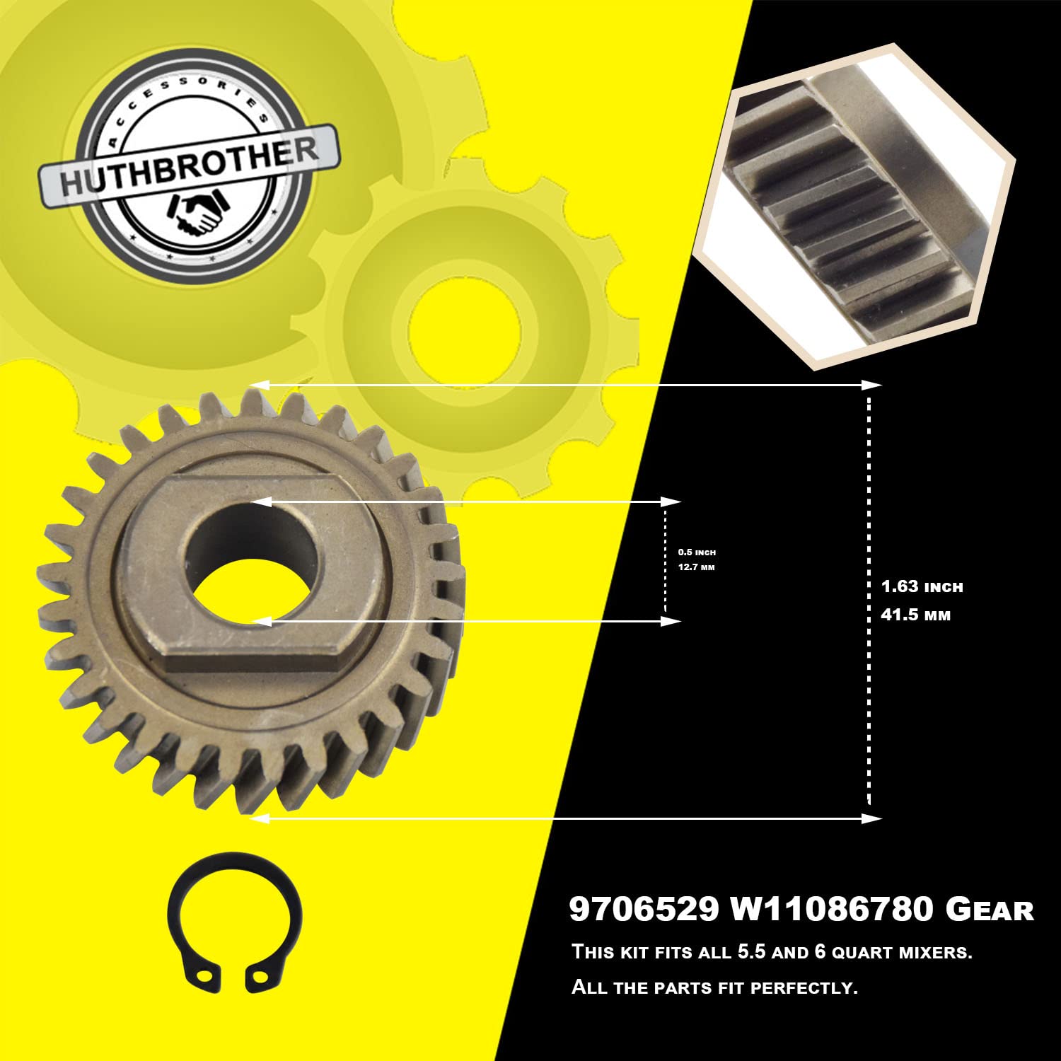 Huthbrother Worm Gear Kit Compatible With Whirlpool 5Qt&6Qt 9709231 Replacement Gear Parts With 9703445 Bearing & Gear 9706529 W
