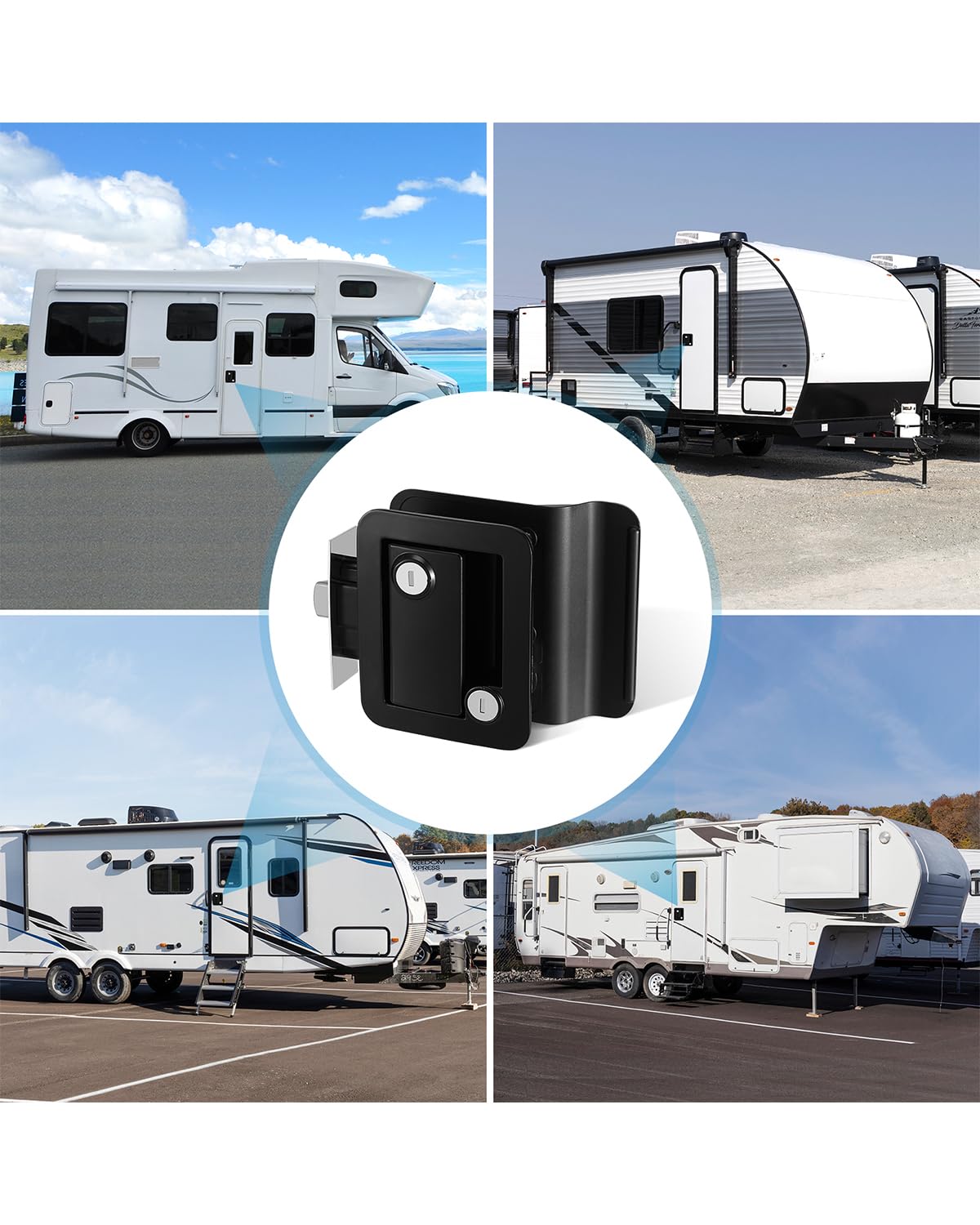 Kohree Upgraded Rv Door Lock Replacement With Paddle Deadbolt, 100% Zinc Alloy, Camper Door Handle Latch, Rv Enclosed Travel Trailer Entry Door Lock With Keys For Camper Horse Trailer Cargo, Black