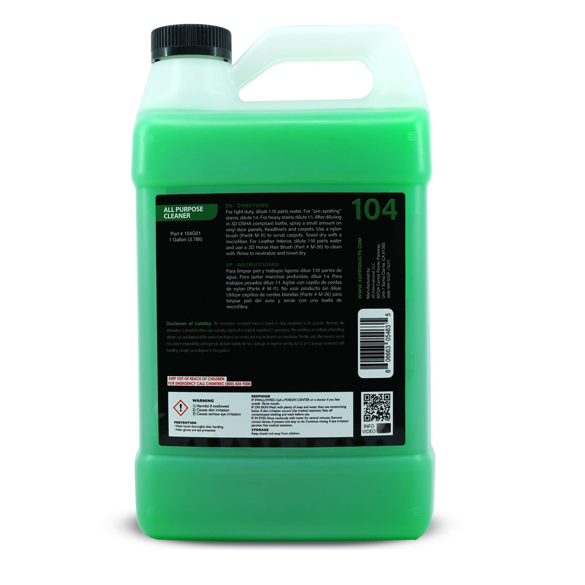 3D All Purpose Cleaner For Car, Home & Office Use - Multi Surface Cleaner Refill 1 Gallon