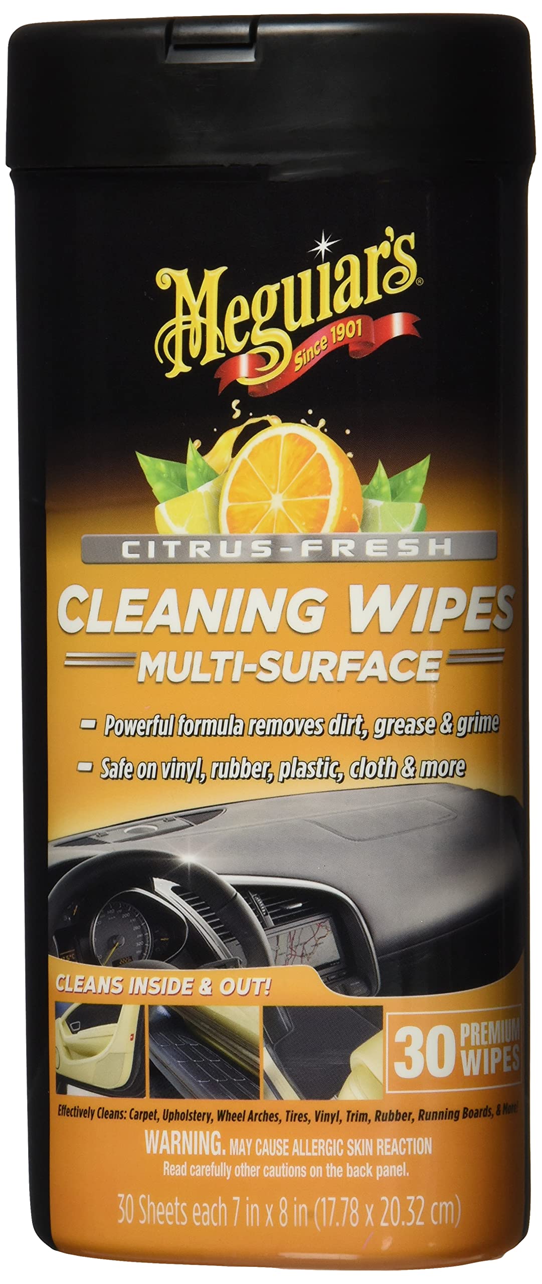 Meguiar's Citrus-Fresh Cleaning Wipes - Multi-Surface Wipes Removes Dirt, Grease, and Grime on a Variety of Surfaces Inside and 
