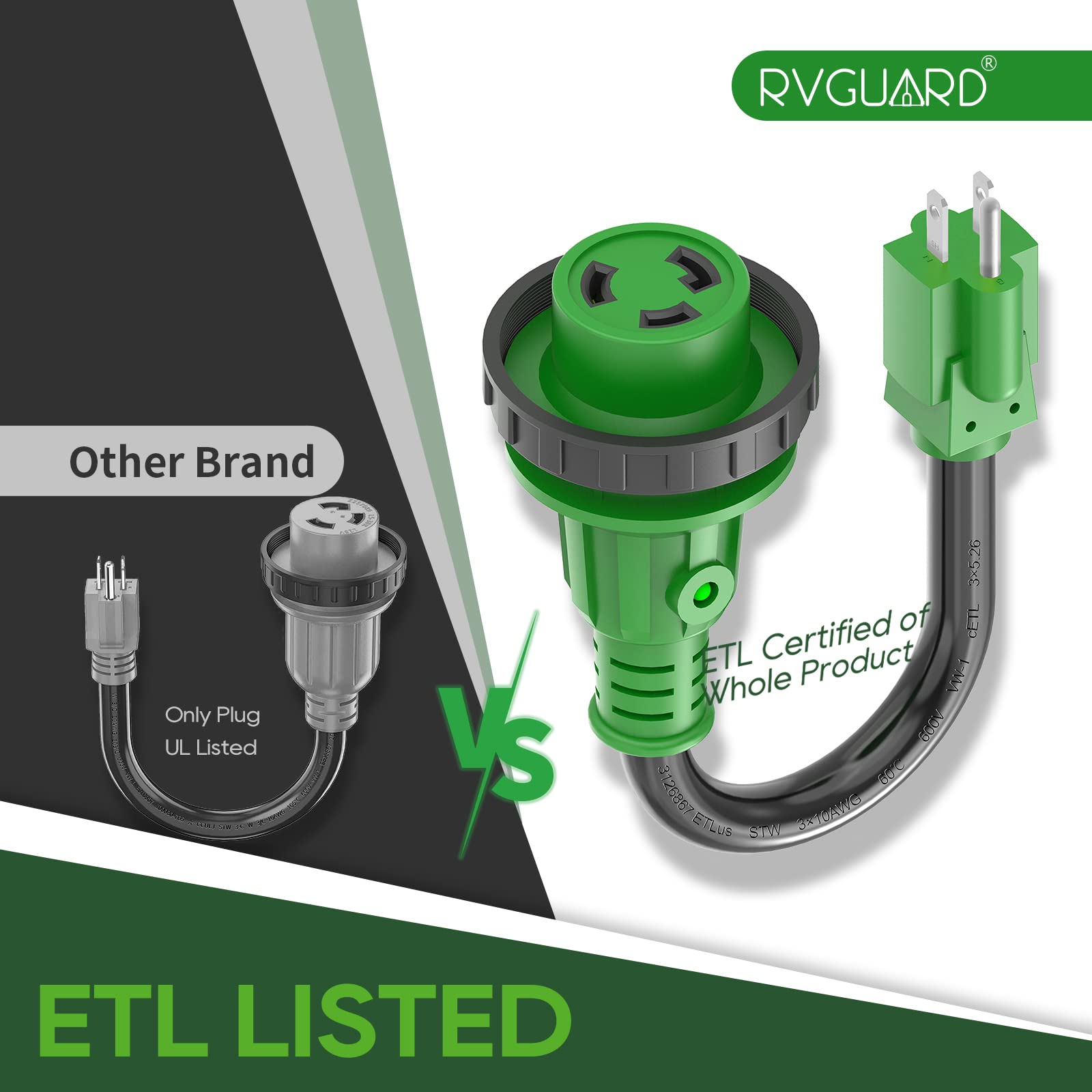 Rvguard 30 Amp To 110 Volt Rv Adapter Cord With Locking Connector 12 Inch, Nema 5-15P To Nema L5-30R Electrical Power Adapter Wi