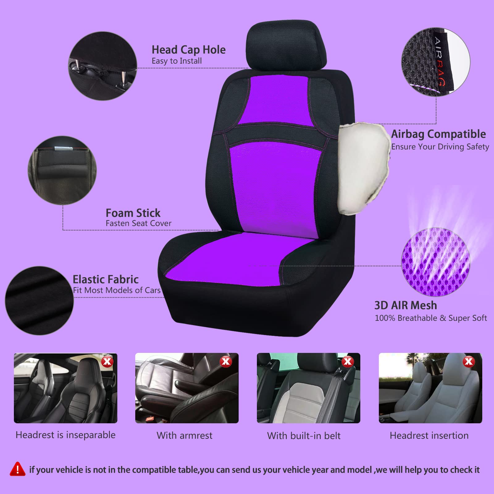 CAR PASS Universal 13PCS 3D Air Mesh-100% Breathable Seat Covers Full Sets, Steering Wheel, Belt Cover Airbag and Rear Split Ben