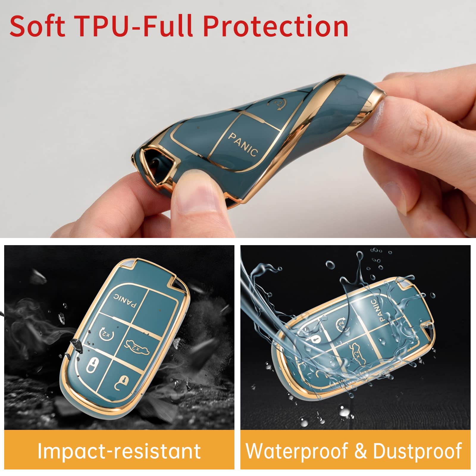 Gematay Compatible For Jeep Key Fob Cover Keychain, Car Key Case For Grand Cherokee Renegade Wrangler Accessories, Blue