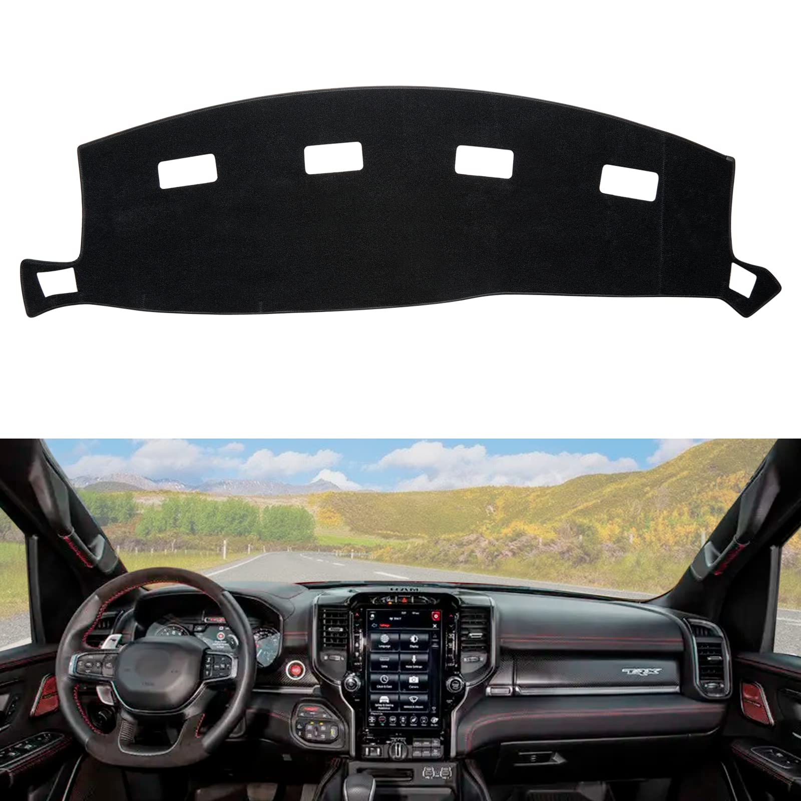 Berksyde Dashboard Dash Cover Mat Carpet Compatible With 02-05 Dodge Ram 1500 03-05 Dodge Ram 2500 3500(Black)