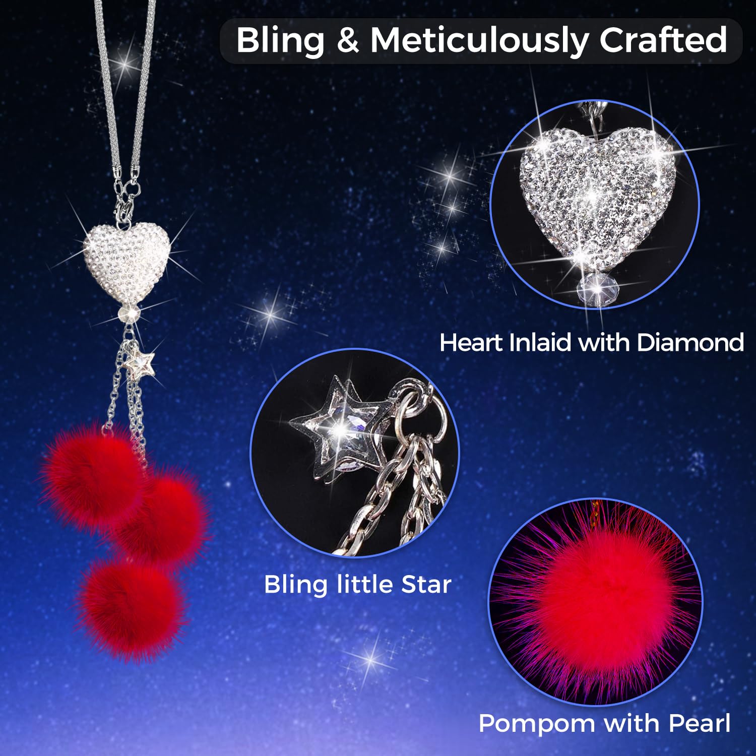 Bling Car Accessories Interior For Women - Girly Crystal Car Rearview Mirror Decor, Cute Rinestones Diamond Para Carro De Mujer,