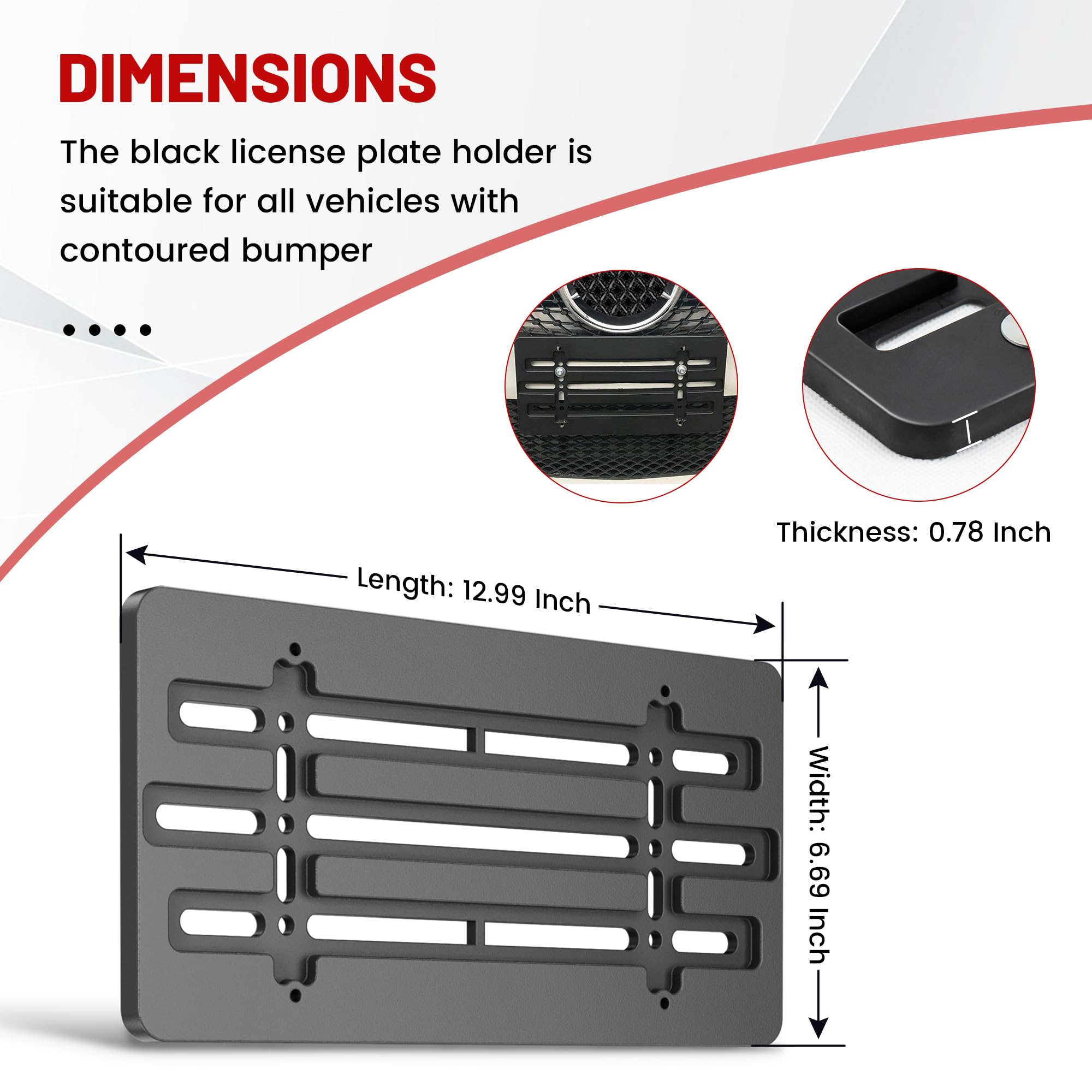 Red Wolf Front License Plate Bracket Holder Frame Tag Universal For Car Truck Van Suv With 6 Screws And Wrench Kit Black Easy Mo