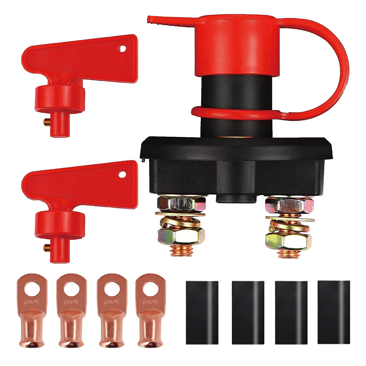 Gogonfly Battery Disconnect Switch, Dc 12V 24V Battery Master Isolator Cut Off Power Kill Switch For Marine Car Boat Rv Atv Auto Truck Vehicle, With 2 Waterproof Key, 4 Copper Ring Terminals