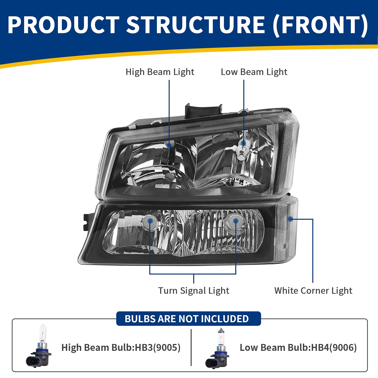 Autosaver88 Headlight Assembly Kit Compatible With 2003-2006 Chevy Avalanche / 2003-2007 Chevrolet Silverado 1500 2500 3500 1500