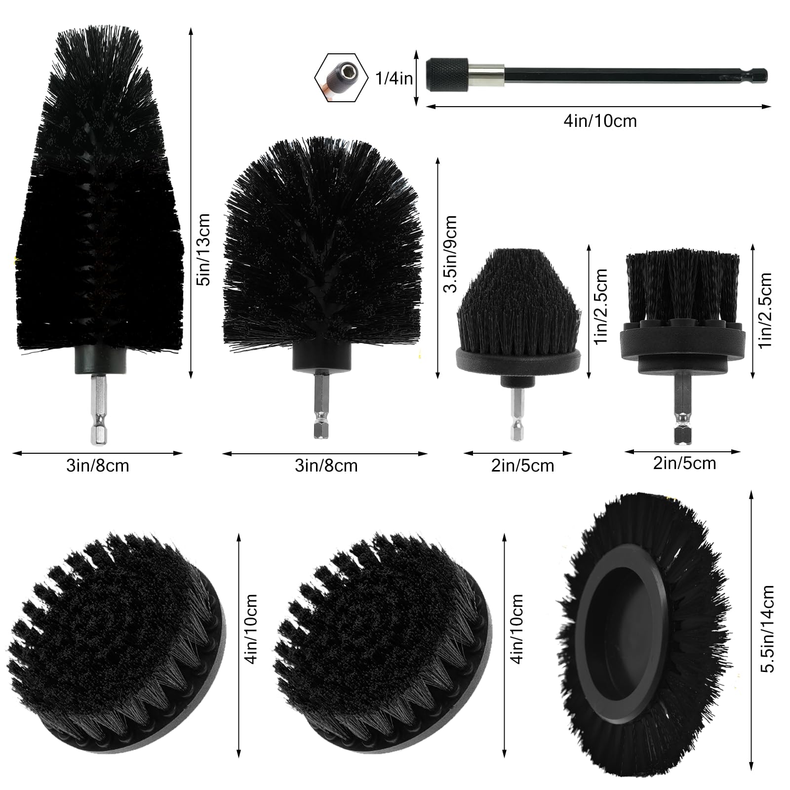 ETOUPA 8 Pcs Drill Brush Attachment Set, Power Cleaning Scrub Brush Kit with Extend Long Attachment, All Purpose Drill Scrub Bru