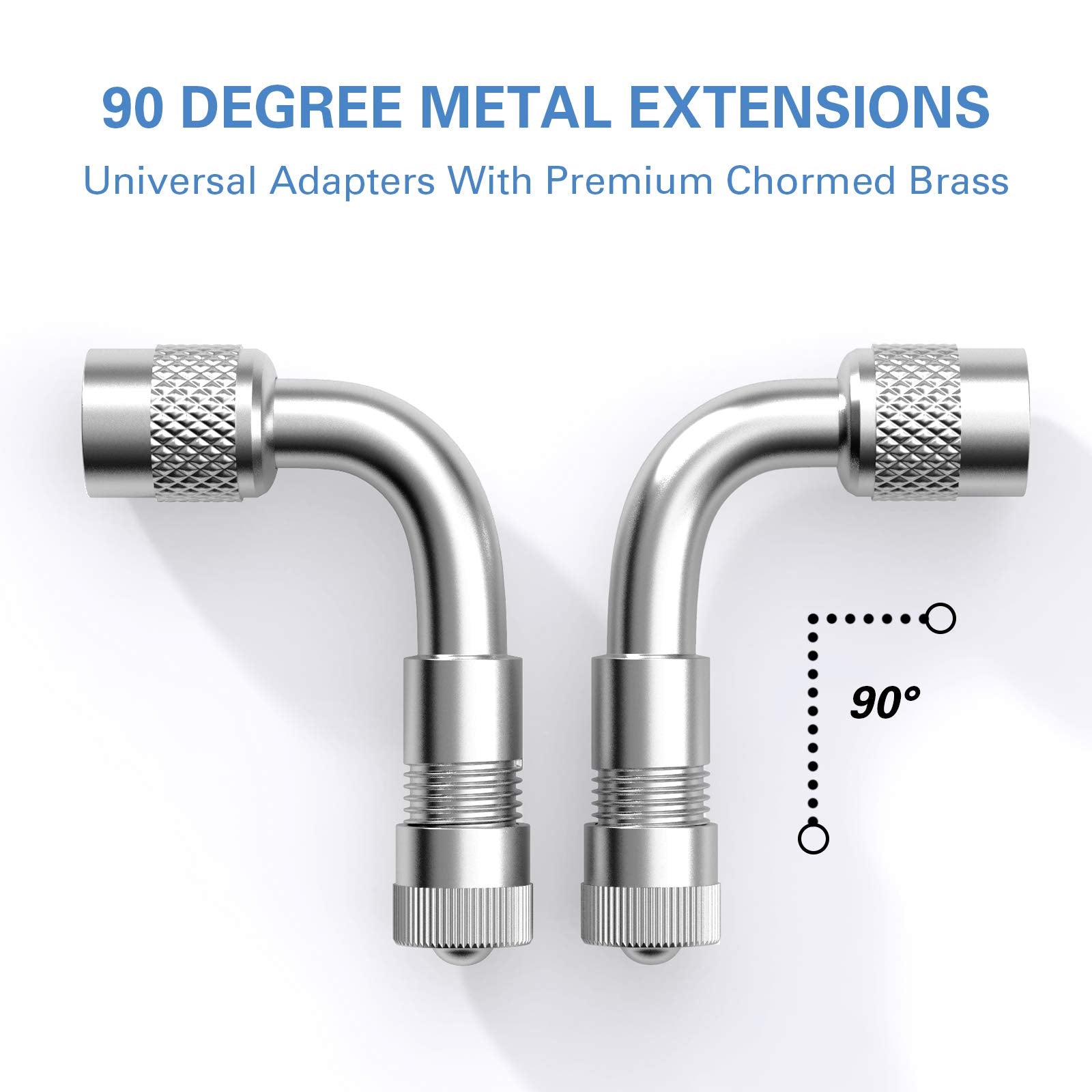 Ckauto 6 Pack 45 Degree 90 Degree 135 Degree Metal Valve Stem Extenders, Universal Valve Stem Extensions, Silver
