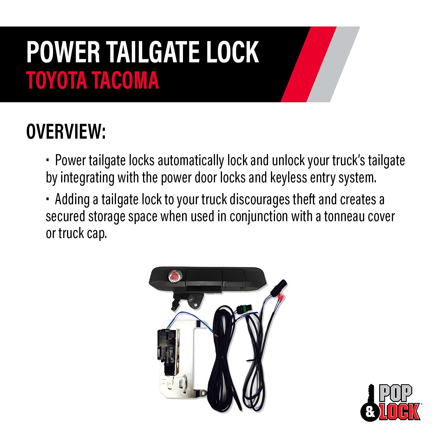 Pop & Lock - Power Tailgate Smart Lock Combo with Bolt Technology for Toyota Tacoma, Fits 2005 to 2015 Models (OEM Color Black,