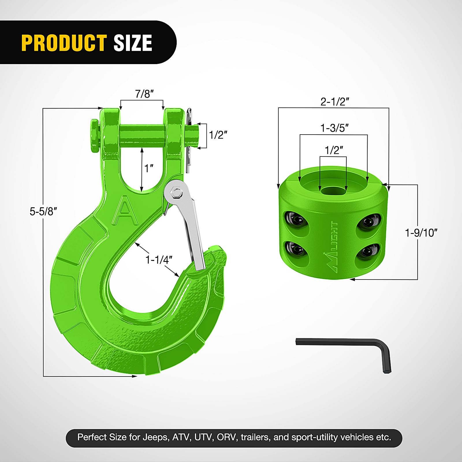 Nilight Forged Steel Winch Hook 3/8'' Grade 70 Safety Latch Winch Cable Hook Stopper & Clevis Slip Hook Sets, Included Allen Wre