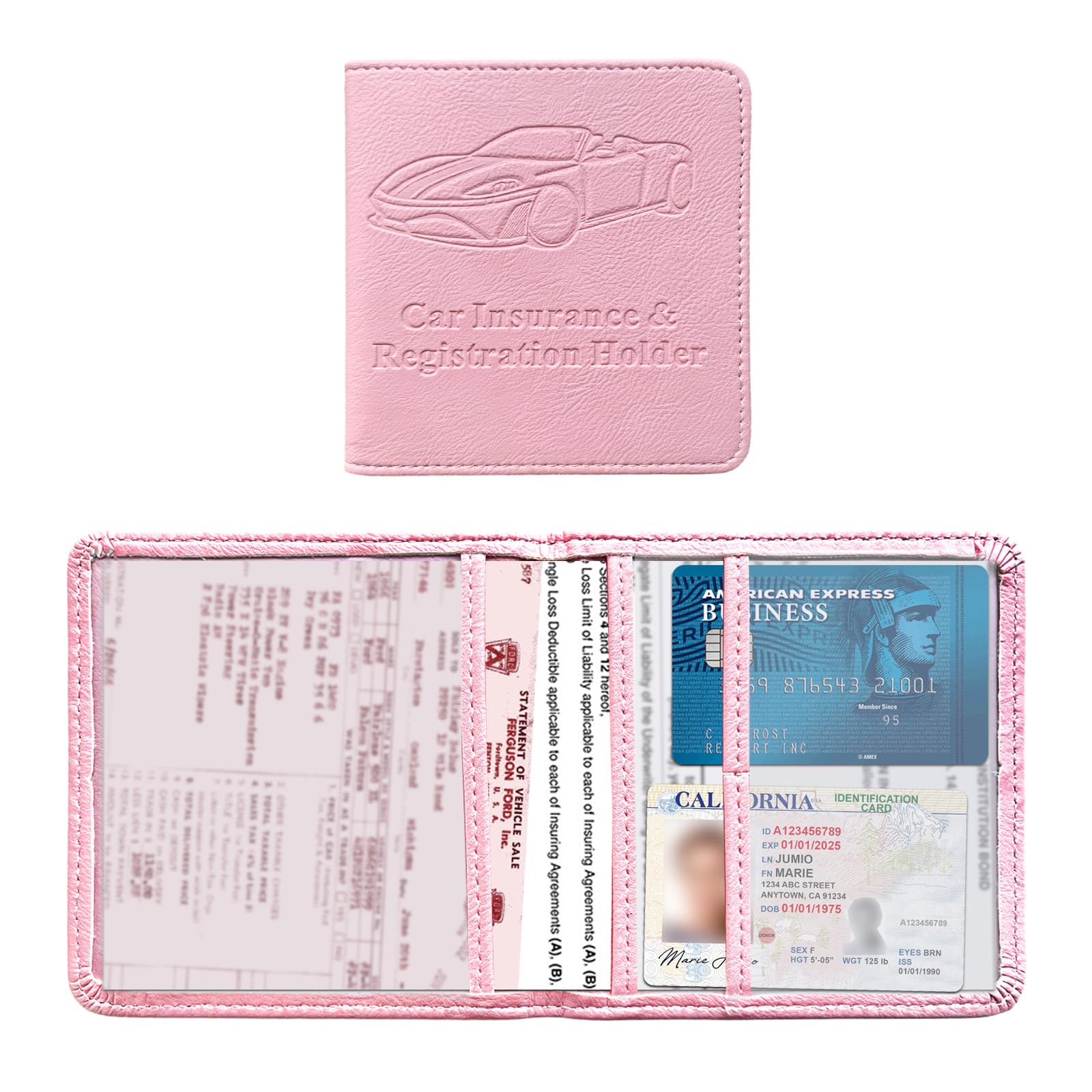 Kewucn Car Registration And Insurance Card Holder, Premium Leather Glove Box Organizer, Magnetic Closure Auto Document Holder Fo