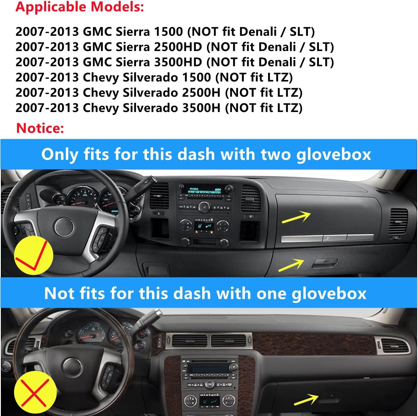 Cartist Custom Fit For Dashboard Cover 2007-2013 Chevy Chevrolet Silverado 1500 2500Hd 3500Hd Ls/Lt/Wt, 2007-2013 Gmc Sierra 150
