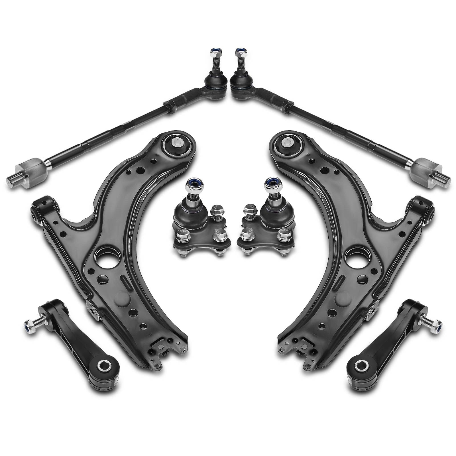 A-Premium Set Of 8, Lower Control Arm, Lower Ball Joint, Sway Bar Link, Inner Outer Tie Rod End Compatible With Volkswagen Jetta
