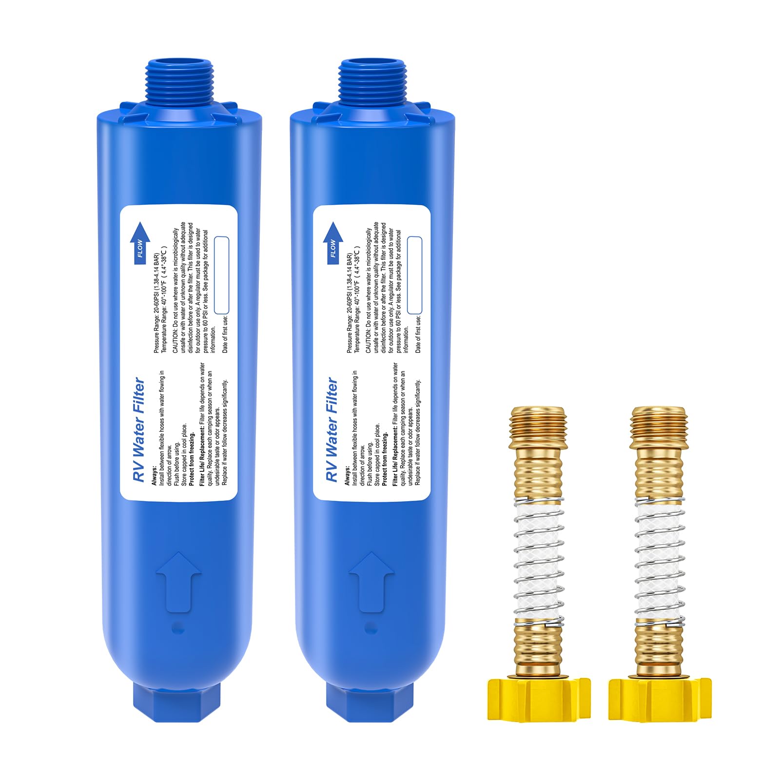 RV Inline Water Filter with 2 Flexible Hose Protector, NSF Certified, Reduces Odors, Chlorine, Bad Taste, Water Filter for Boat,