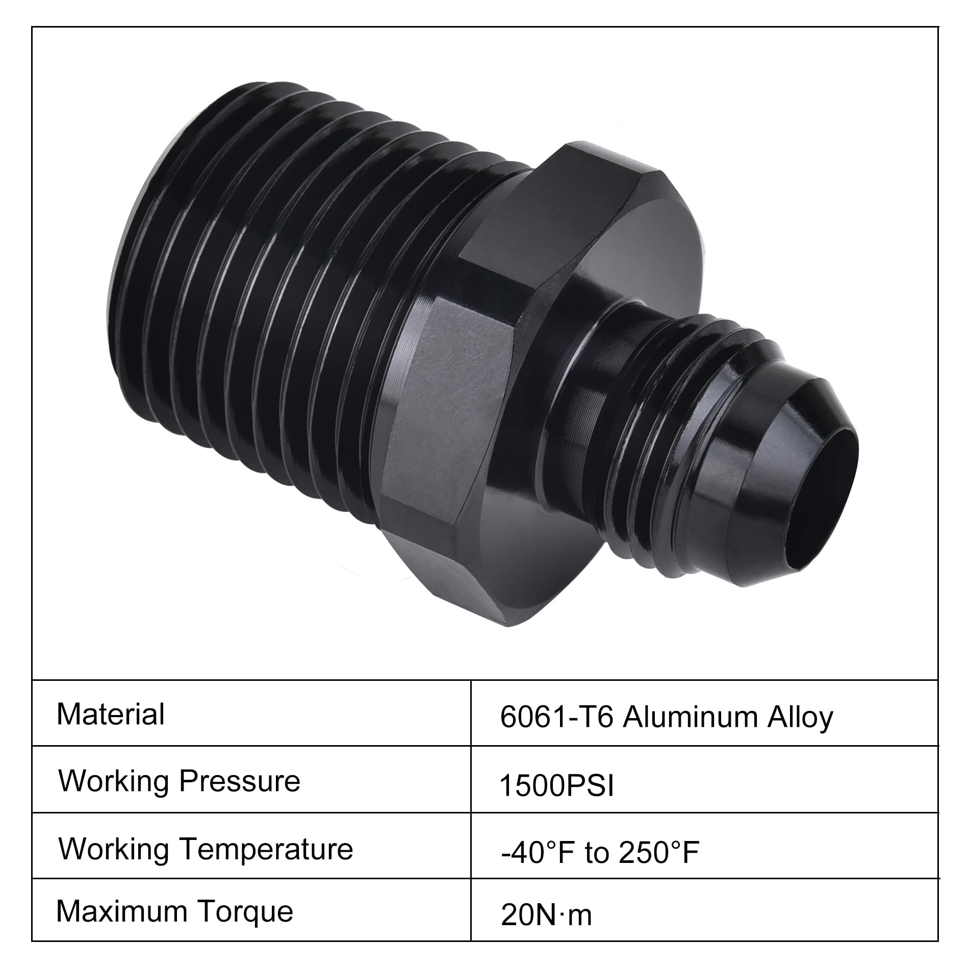 Evil Energy 6An Male Flare To 1/2'' Npt Pipe Fitting Adapter Aluminum Straight Black 2Pcs