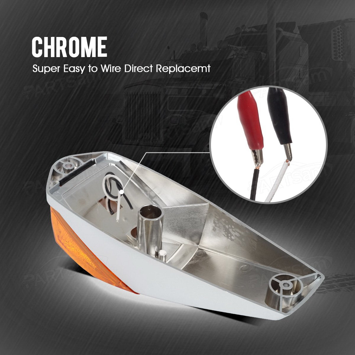 Partsam 5Pcs Truck Cab Marker Light 17 Led Amber Top Roof Running Lights W/Chrome Base Truck Trailer Light Replacement For Peter